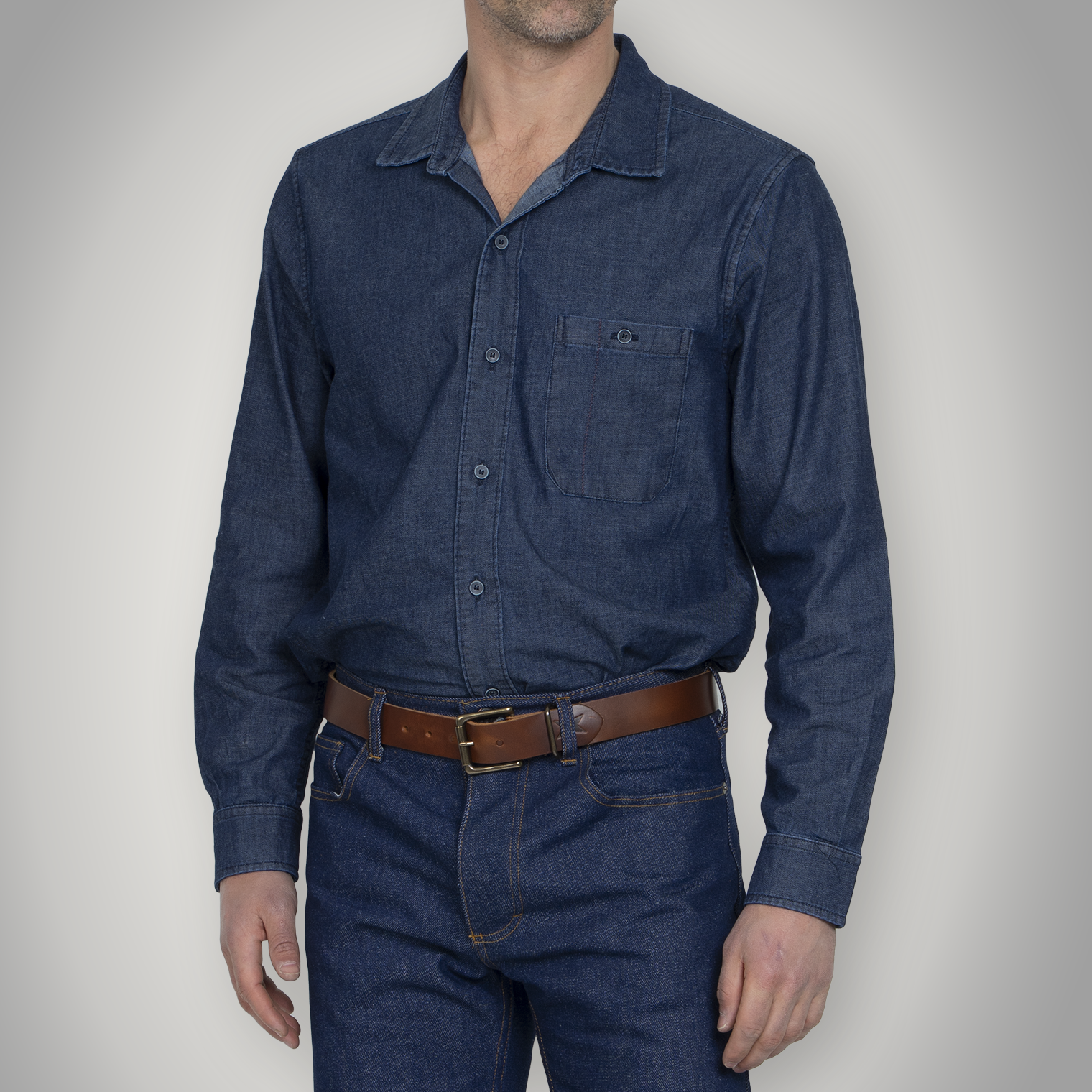 Fitted Chambray Button Up - Dark Wash