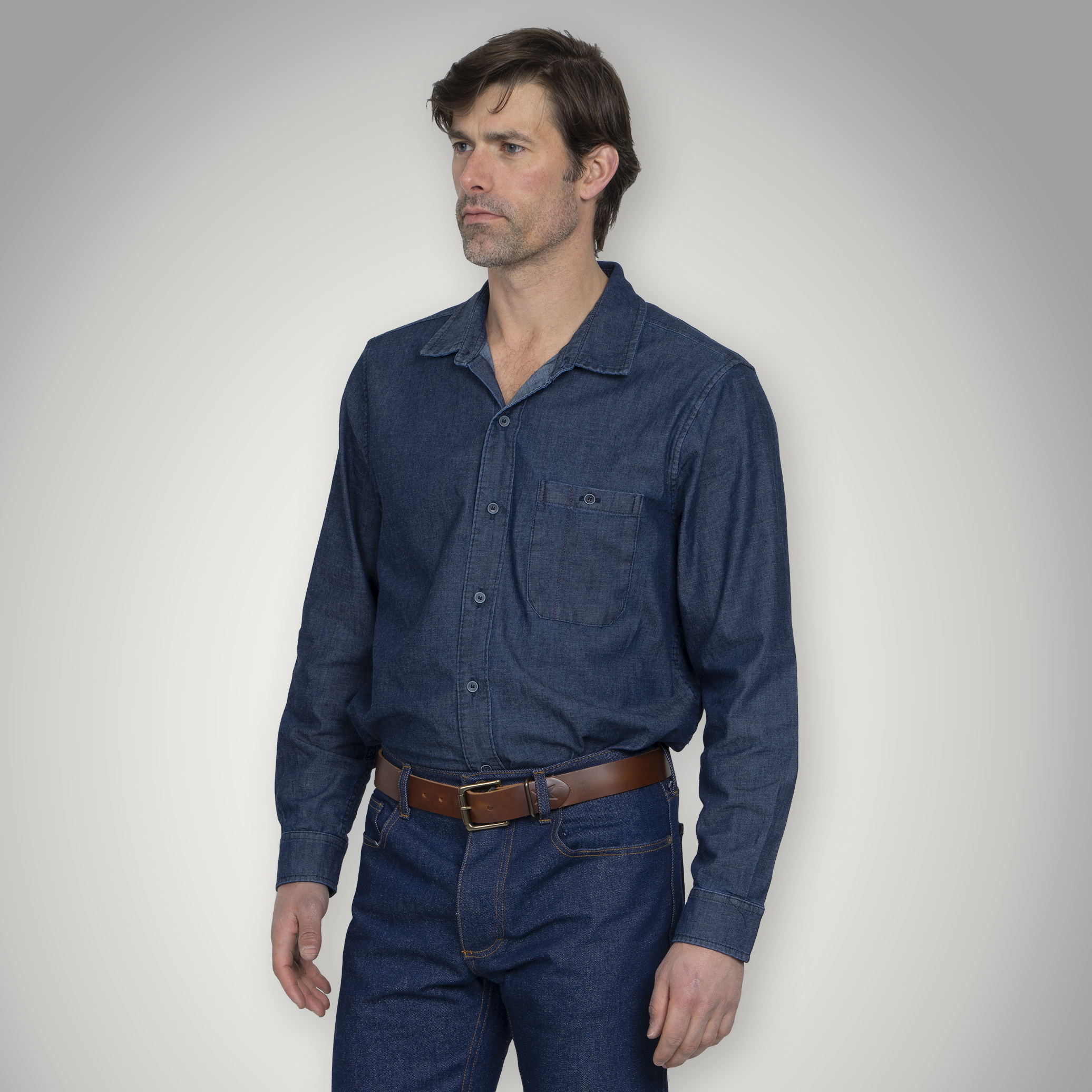 Fitted Chambray Button Up - Dark Wash