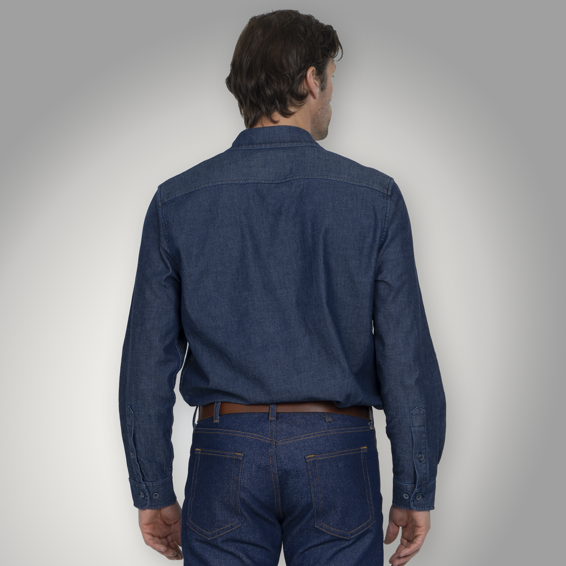 Fitted Chambray Button Up - Dark Wash