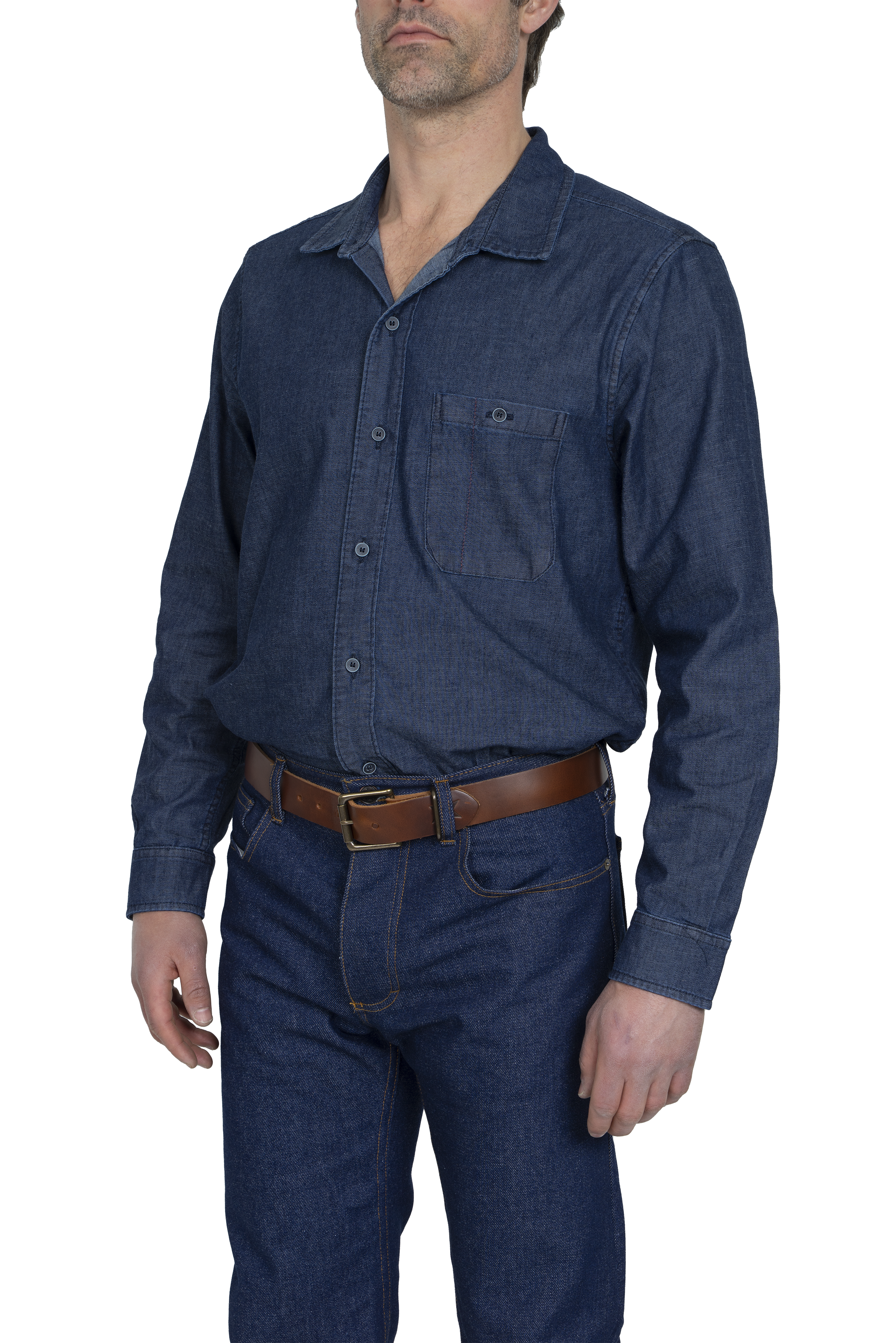 Fitted Chambray Button Up - Dark Wash