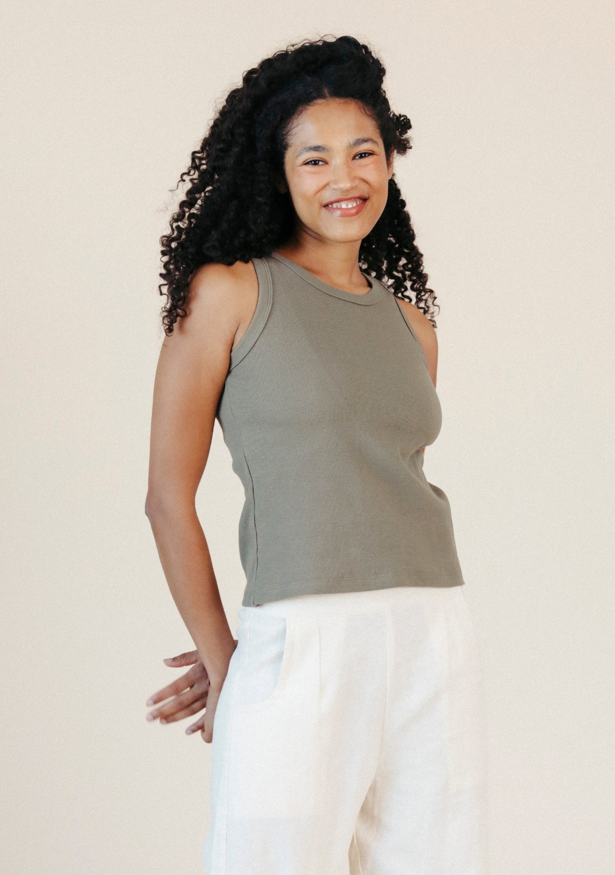 Charlie Ribbed Organic Cotton Tank - Sage