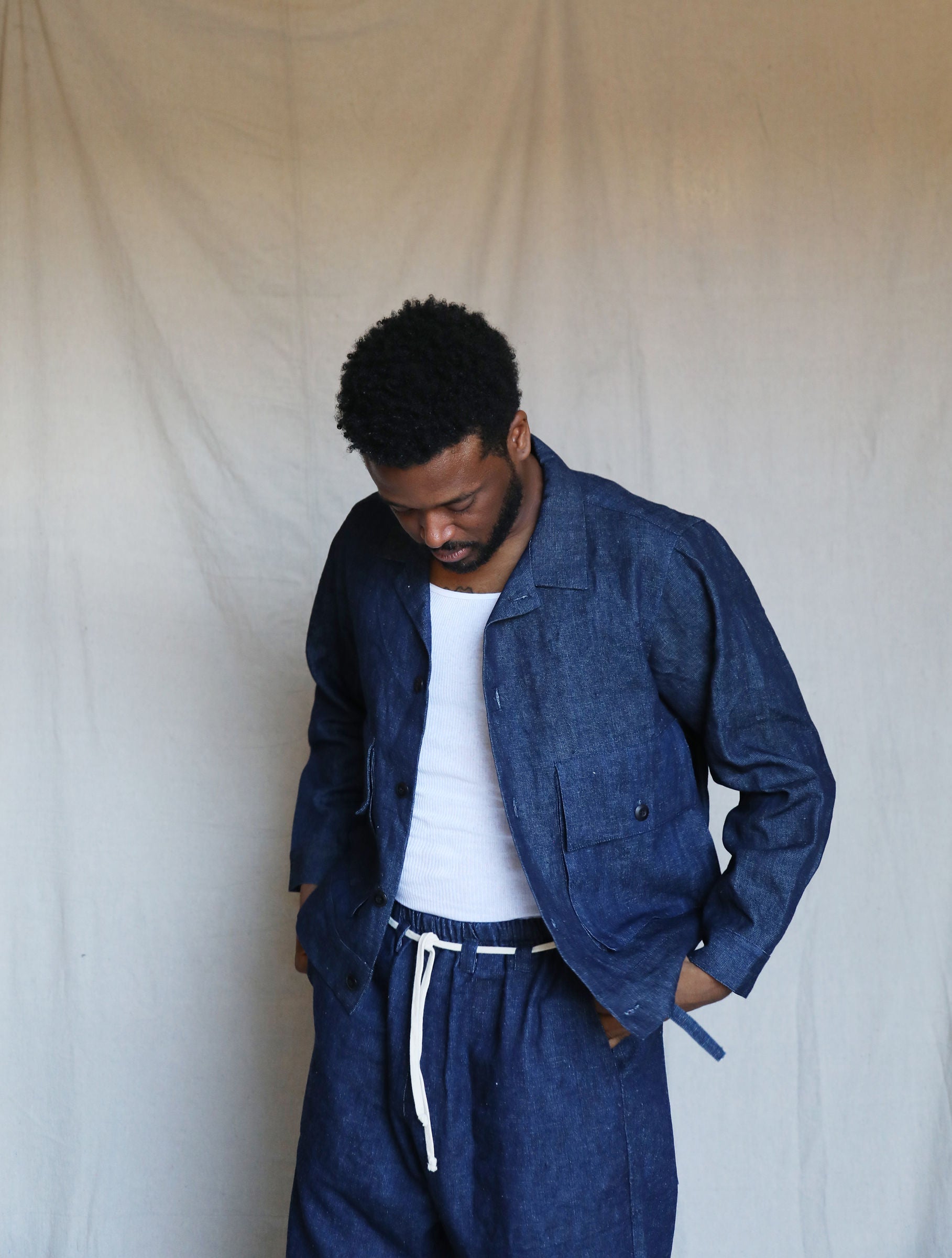 Unisex Studio Coat in Hemp Denim