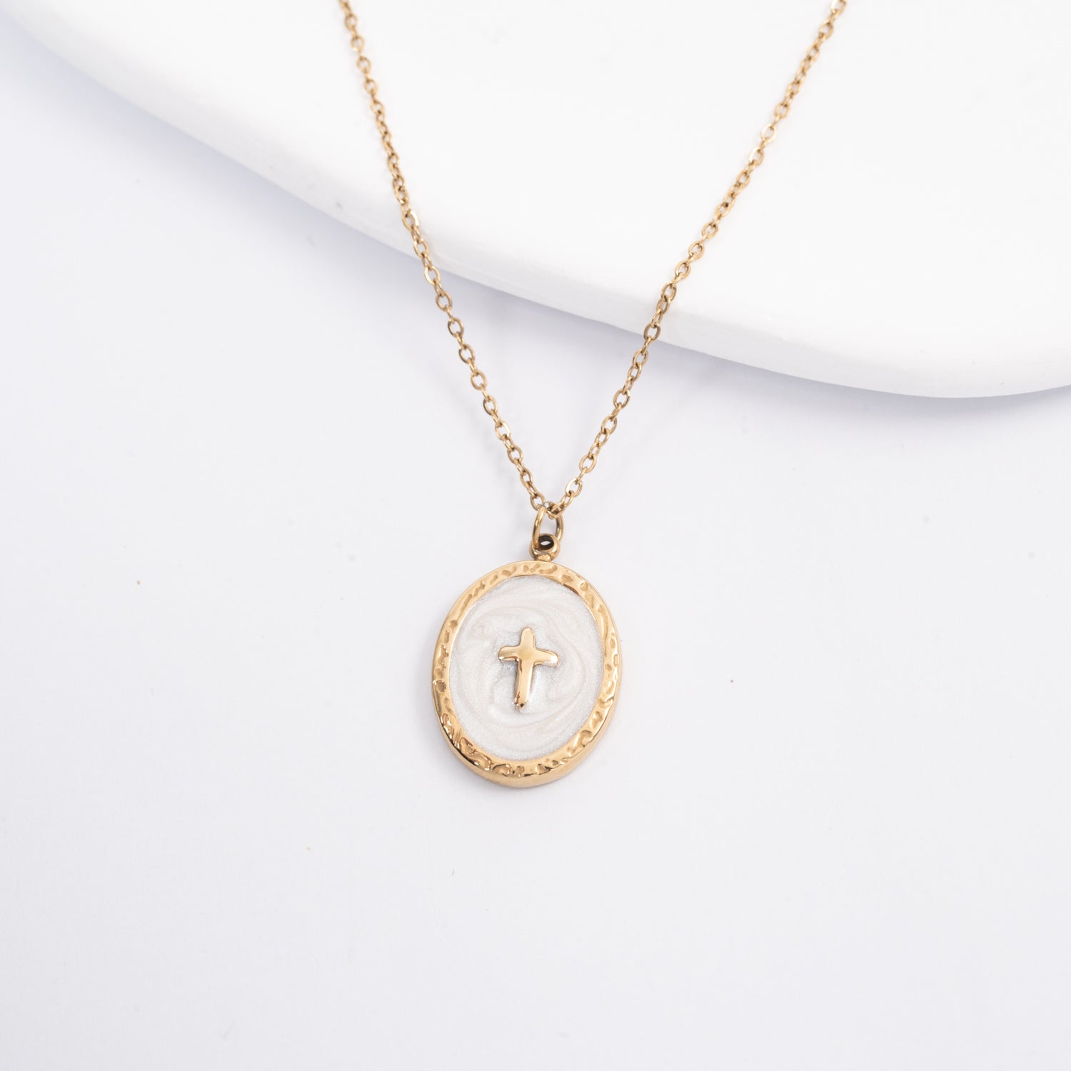 Shine Bright Cross Pendant in Pearl White