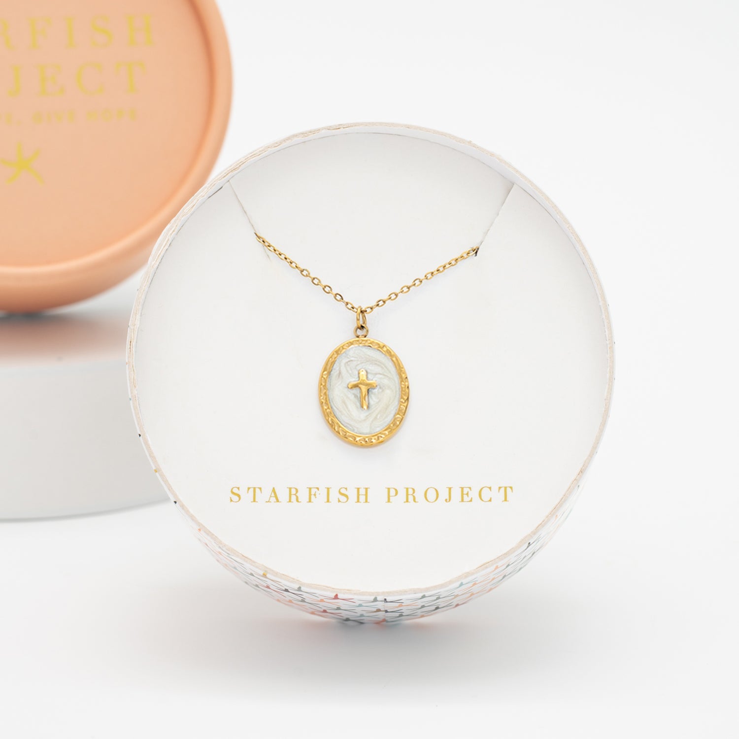 Shine Bright Cross Pendant in Pearl White