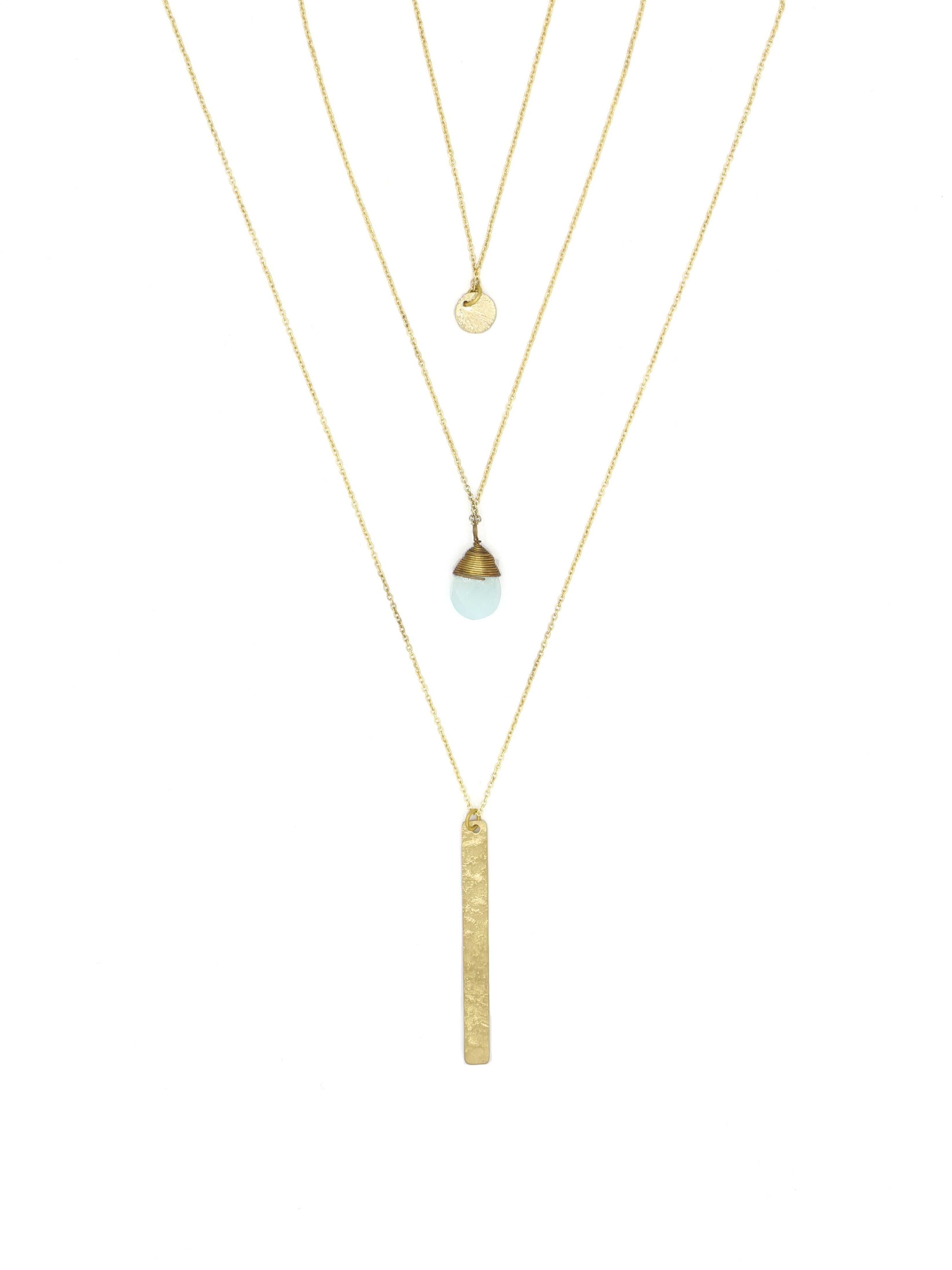 Triple Strand Multi-Way Pendant Necklace - Brass