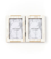 Mukhendu 4x6 Double Picture Frame - Carved Bone, Brass Accent