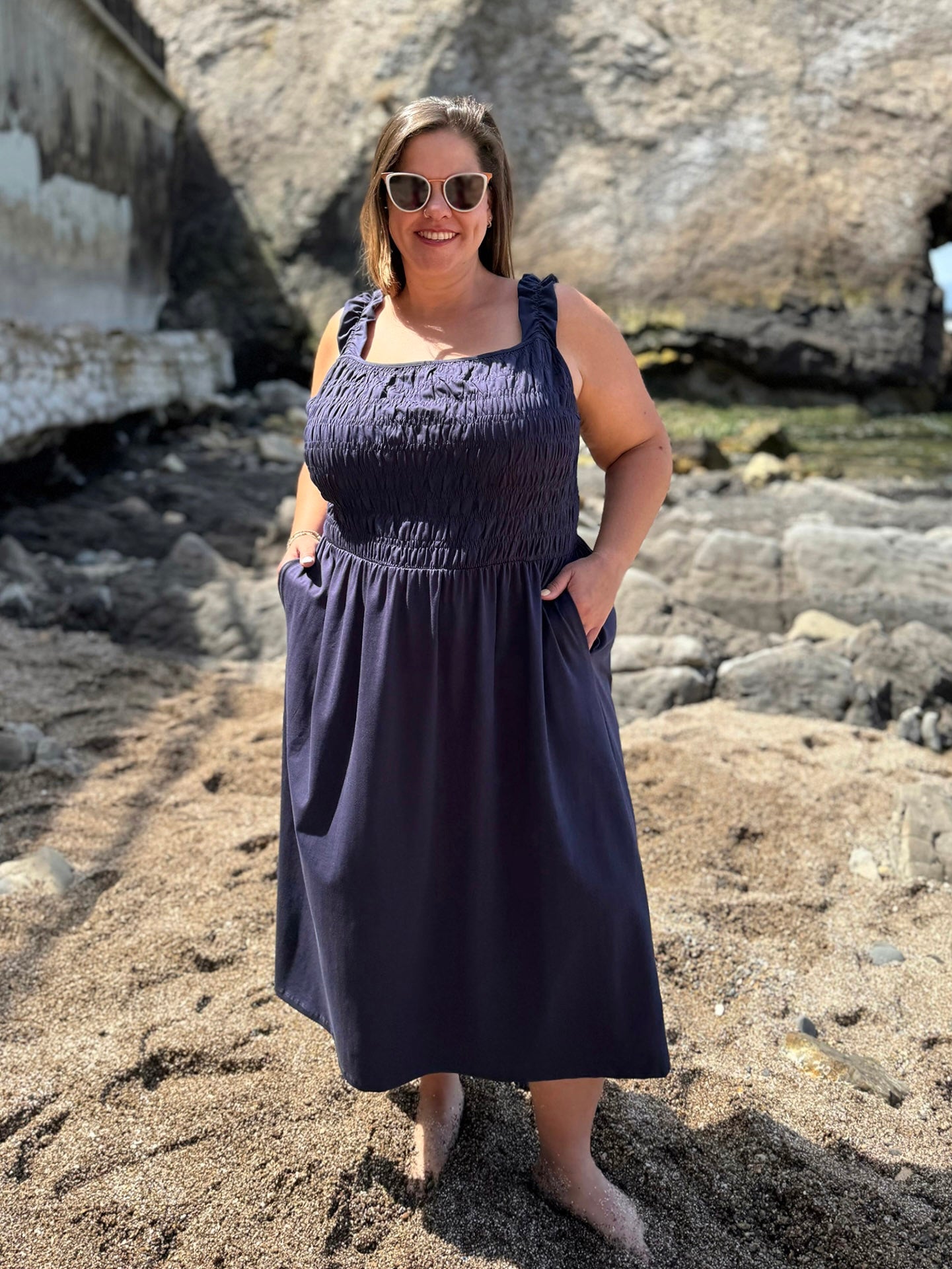 ARTESIA smocked dress in Navy
