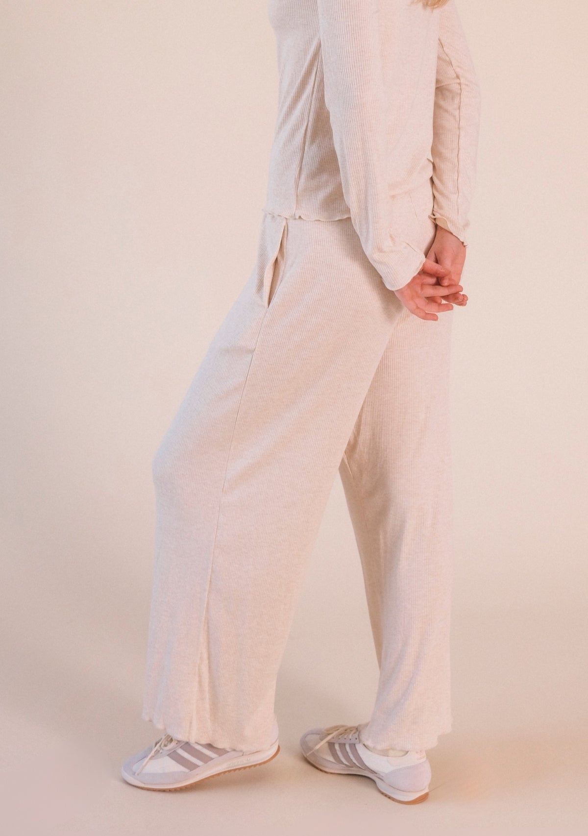 Hedy Ribbed Modal Lounge Pant- Heather Almond