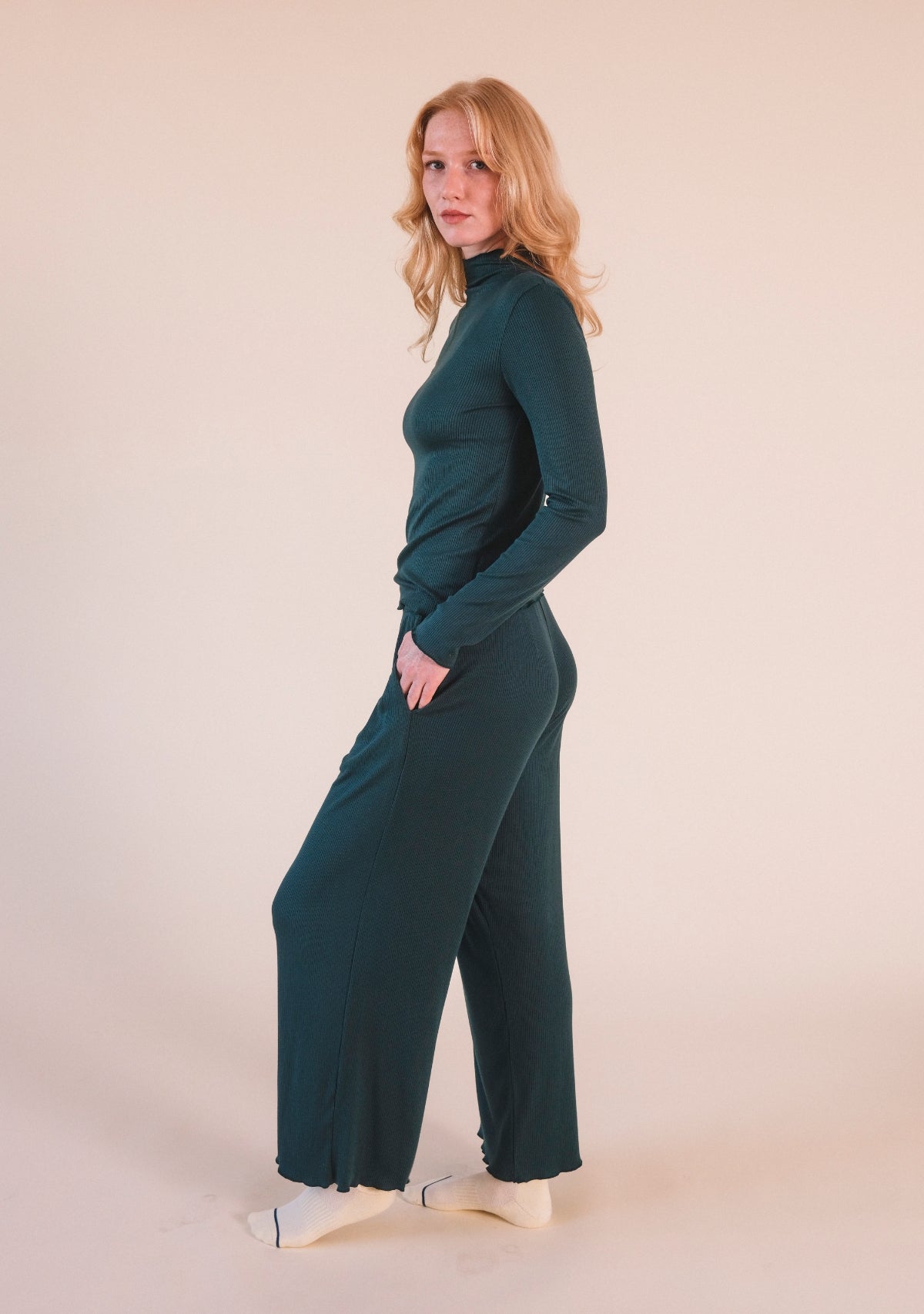Hedy Ribbed Modal Lounge Pant- Pine