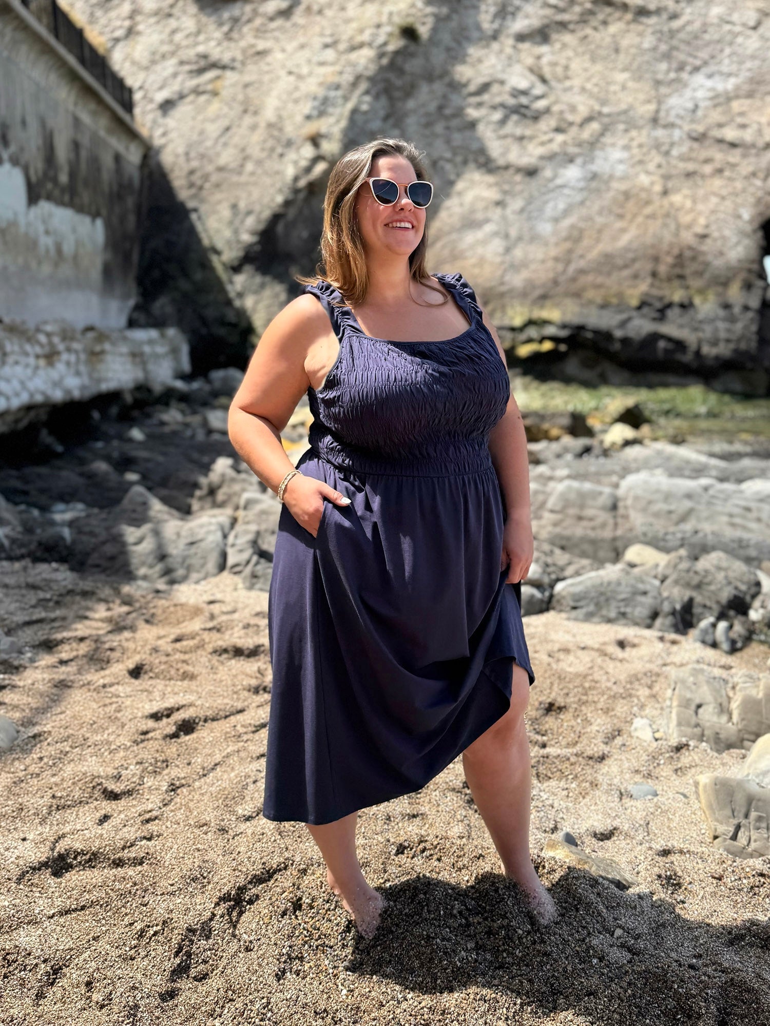 ARTESIA smocked dress in Navy