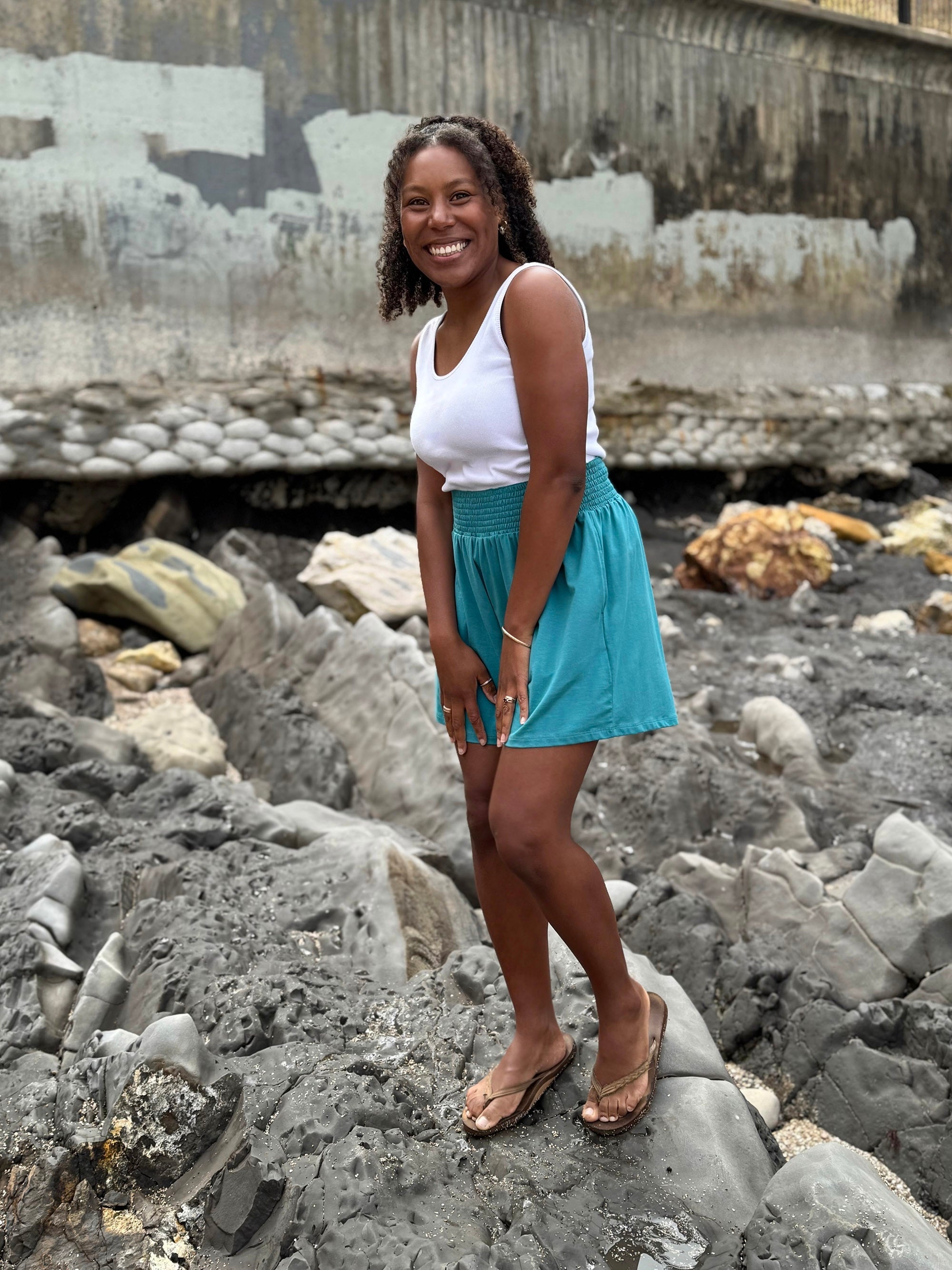 VENICE smocked shorts in Marine Teal