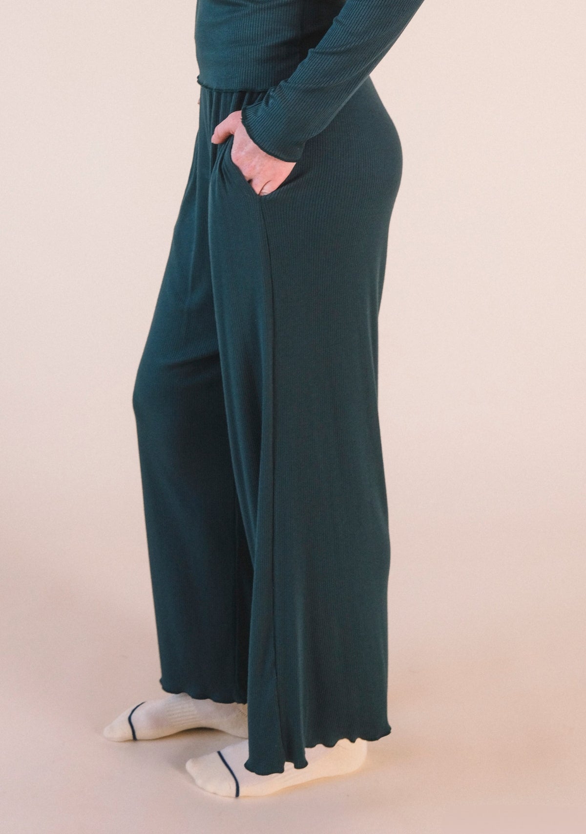 Hedy Ribbed Modal Lounge Pant- Pine