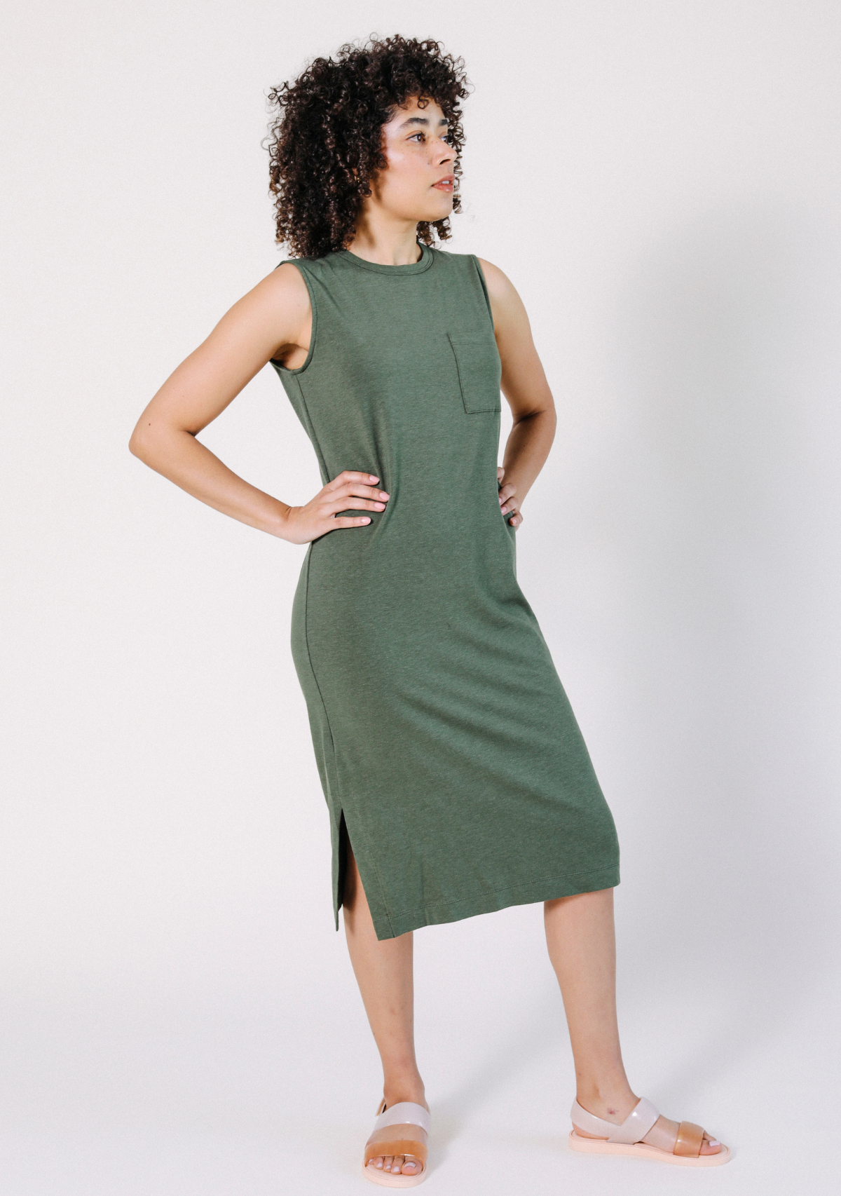 Sophie Tank Jersey Dress - Moss
