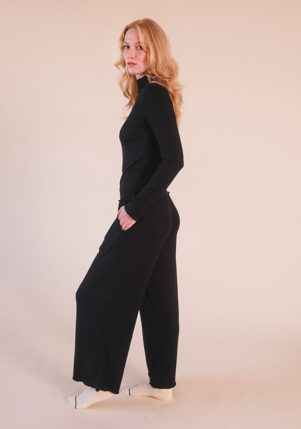 Hedy Ribbed Modal Lounge Pant- Black