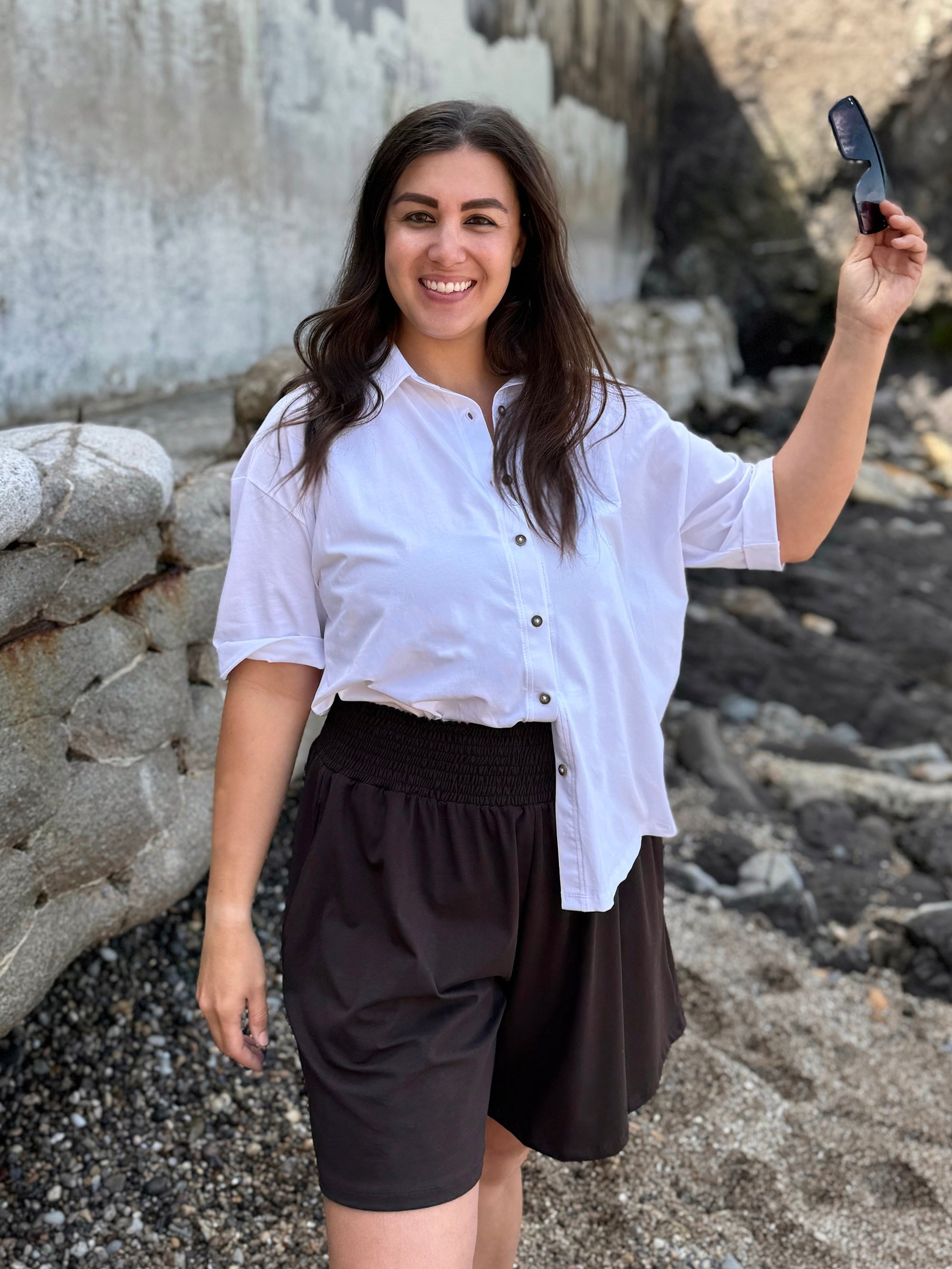 VENICE smocked shorts in Chocolate Torte