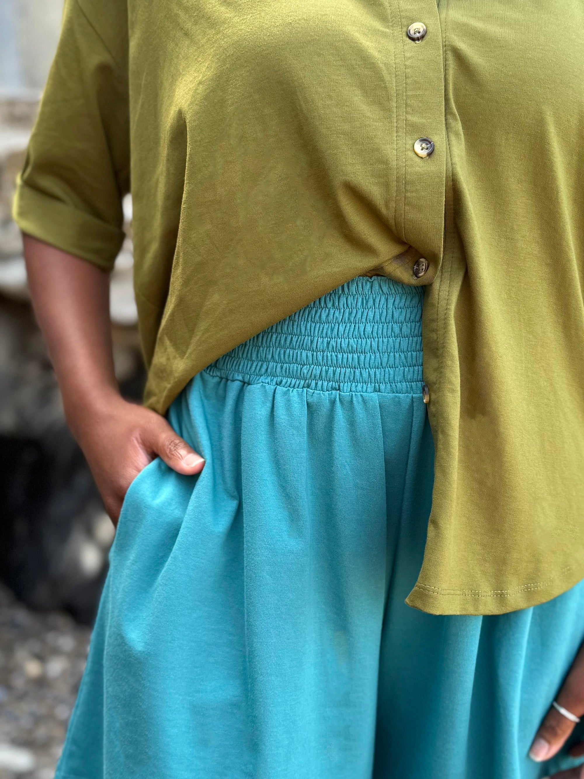 VENICE smocked shorts in Marine Teal