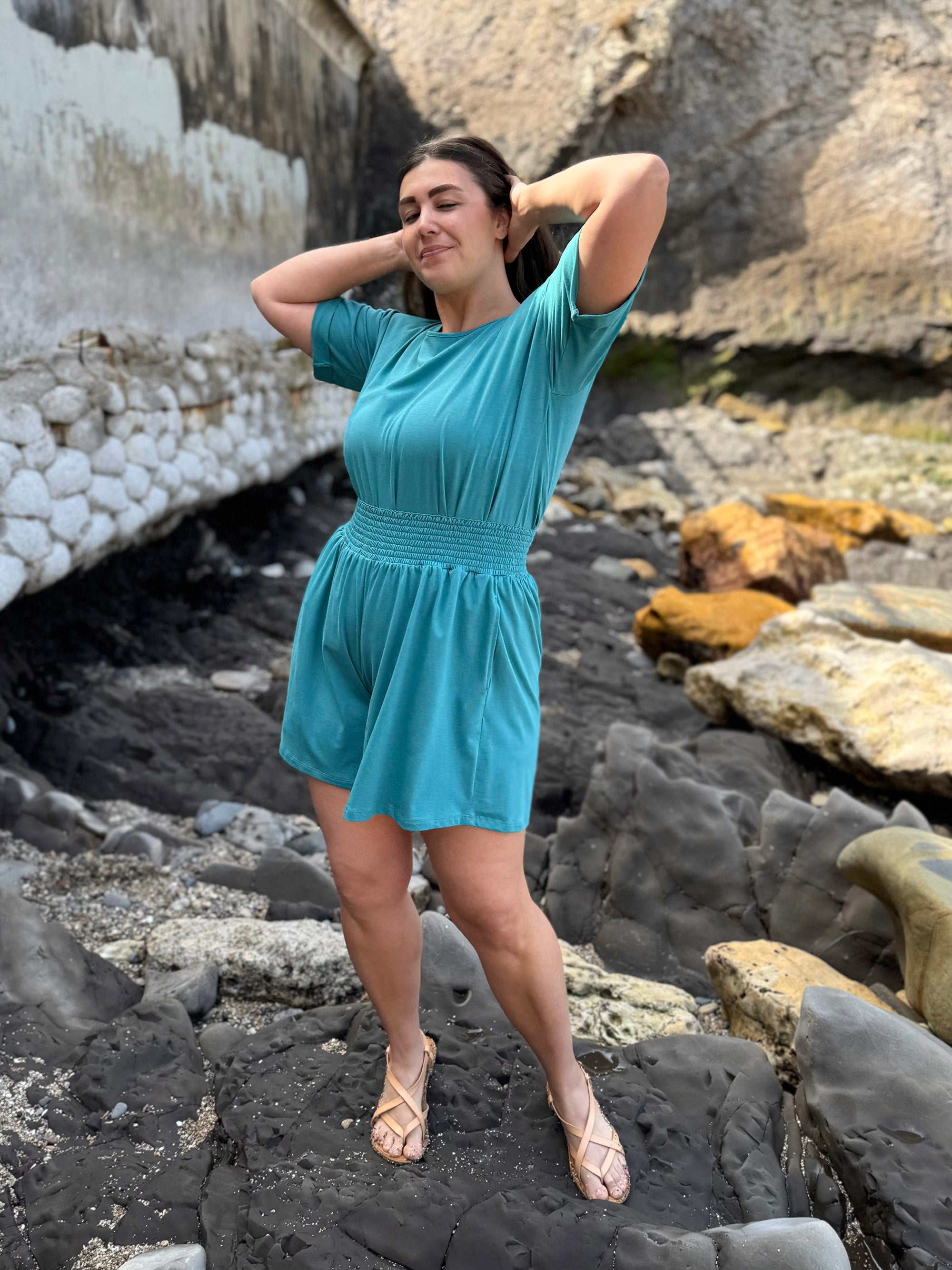 VENICE smocked shorts in Marine Teal