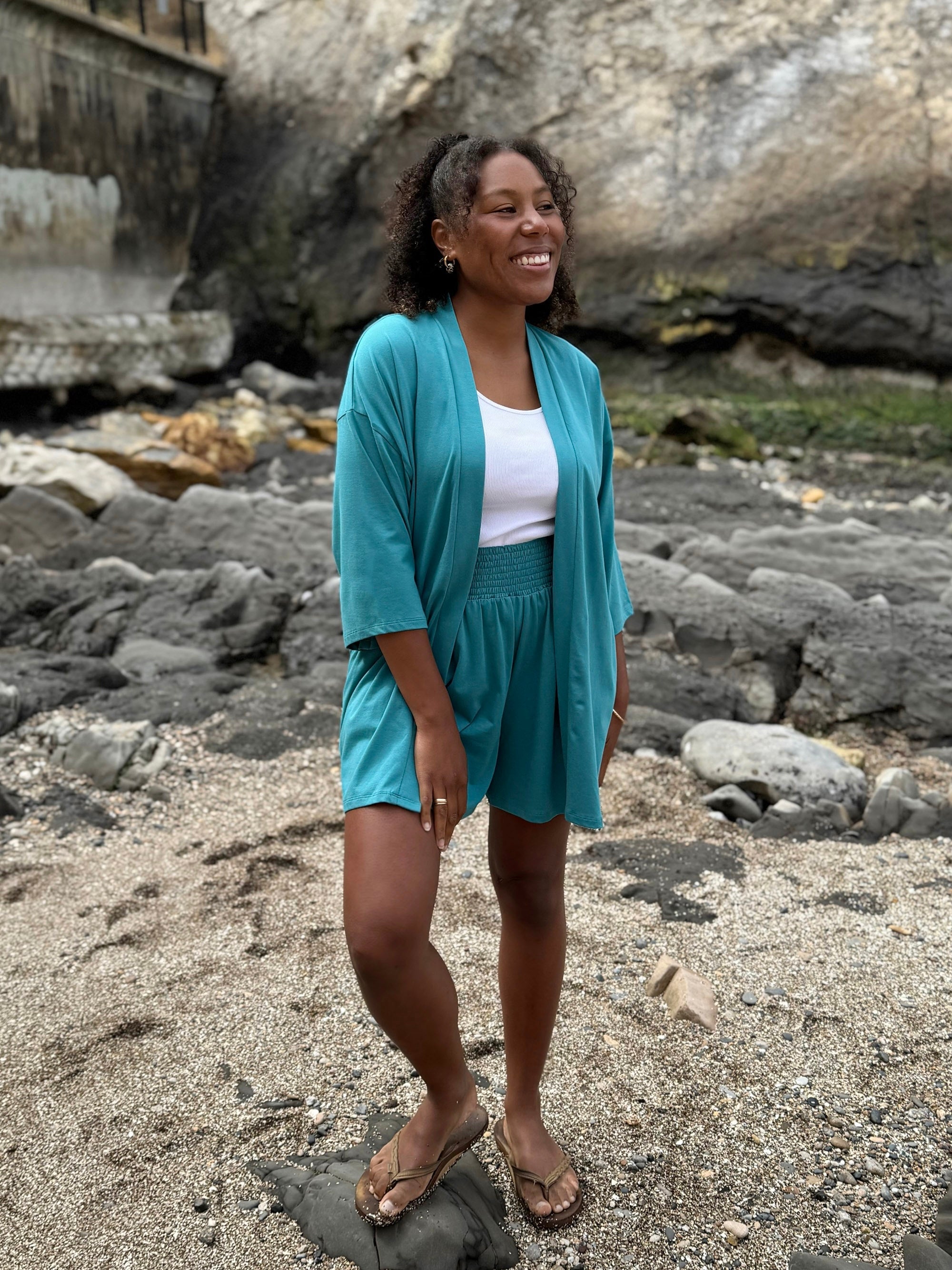 VENICE smocked shorts in Marine Teal
