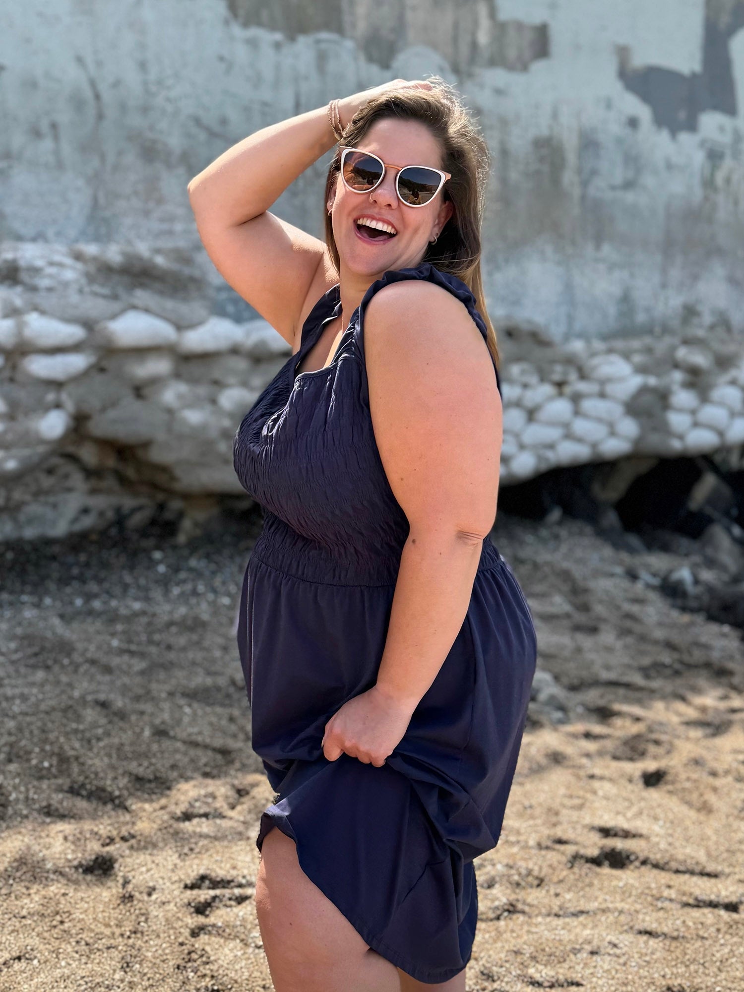 ARTESIA smocked dress in Navy