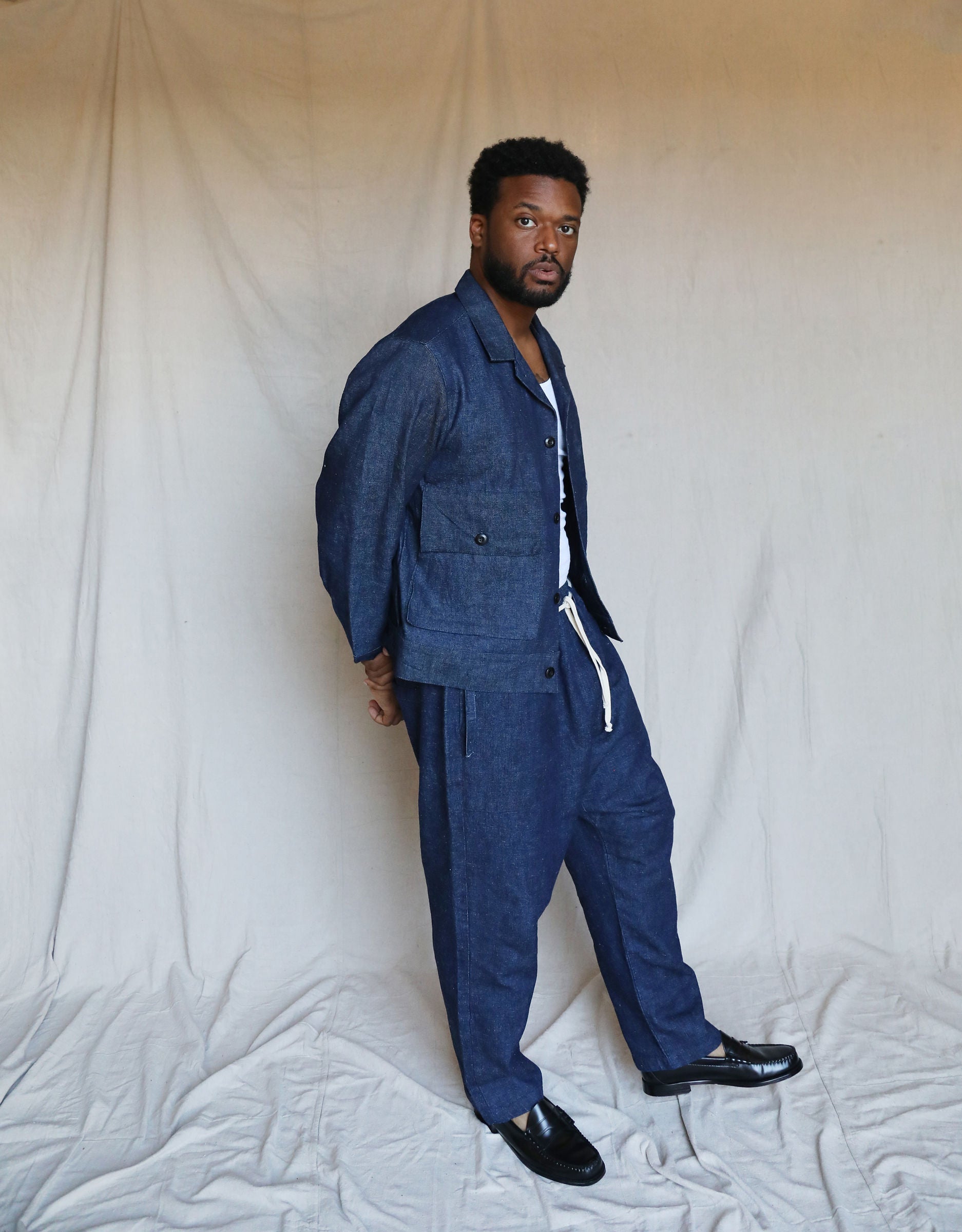 Unisex Studio Coat in Hemp Denim