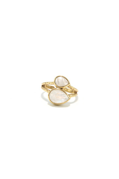 Moonstone Warrior Adjustable Brass Ring