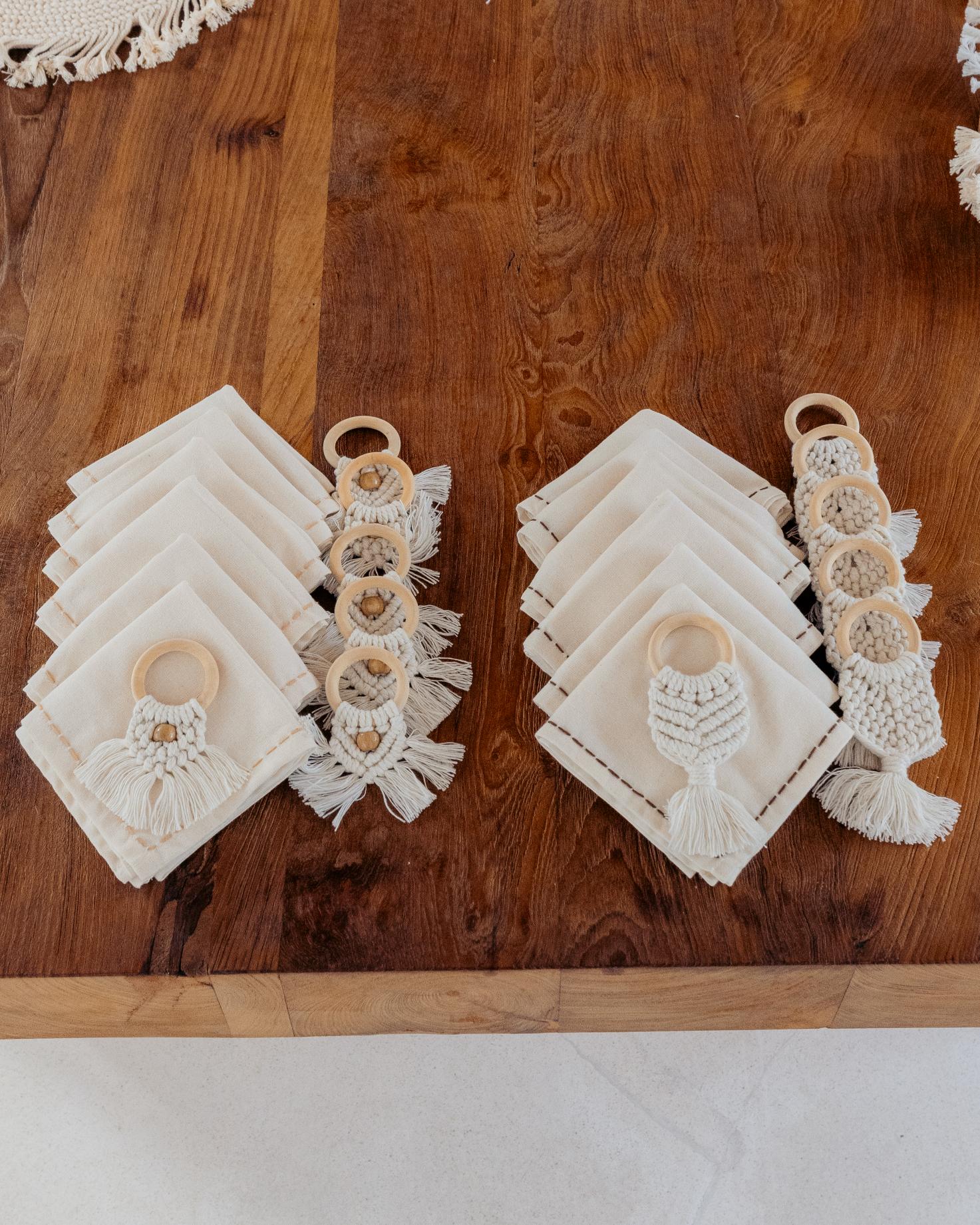 Cotton Macrame Napkins and Rings Set of 6