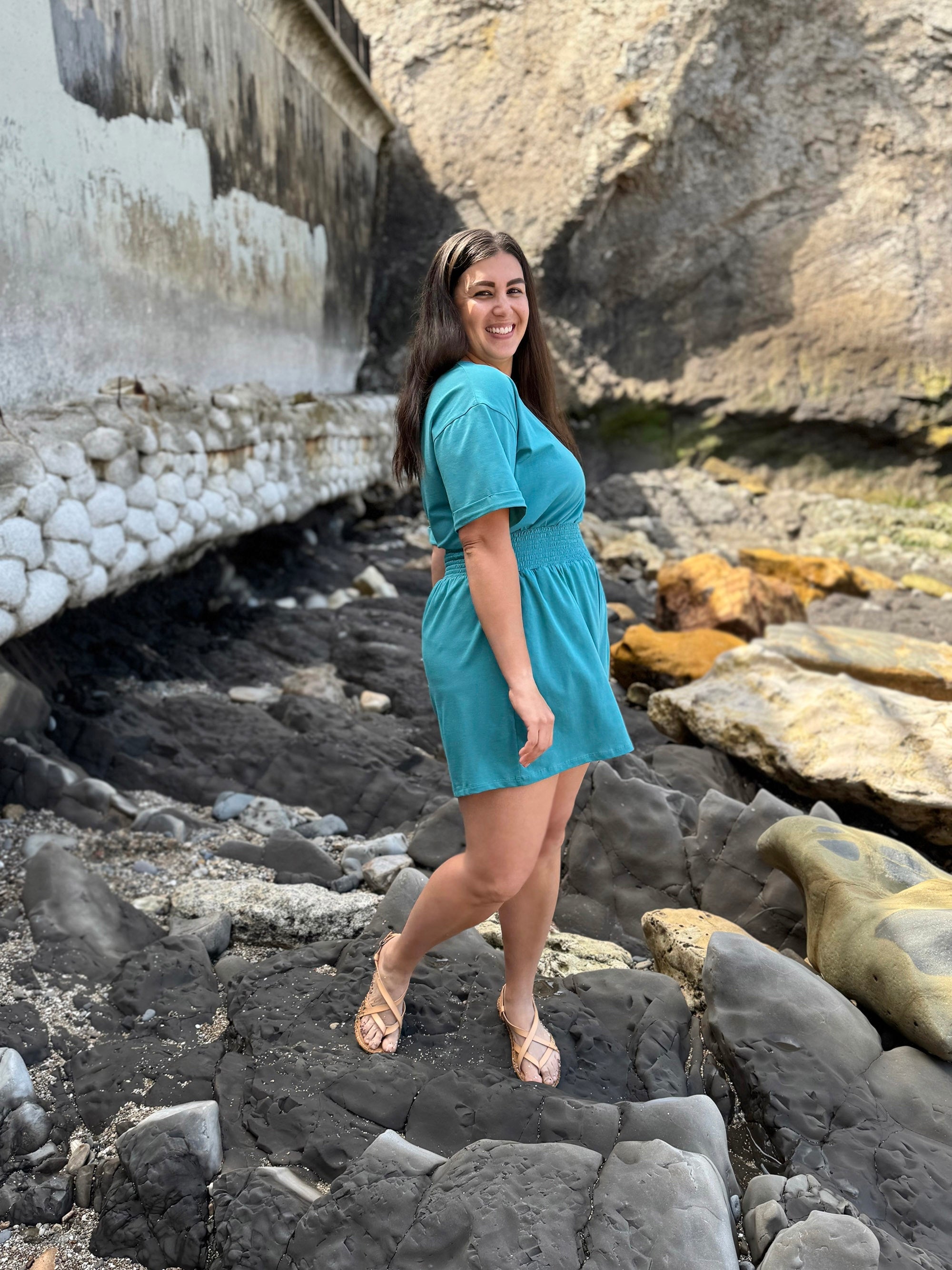 VENICE smocked shorts in Marine Teal