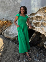 ADELIA smocked dress in Leaf Green