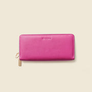 Large Zipper Wallet with Detachable Key Ring - Pink
