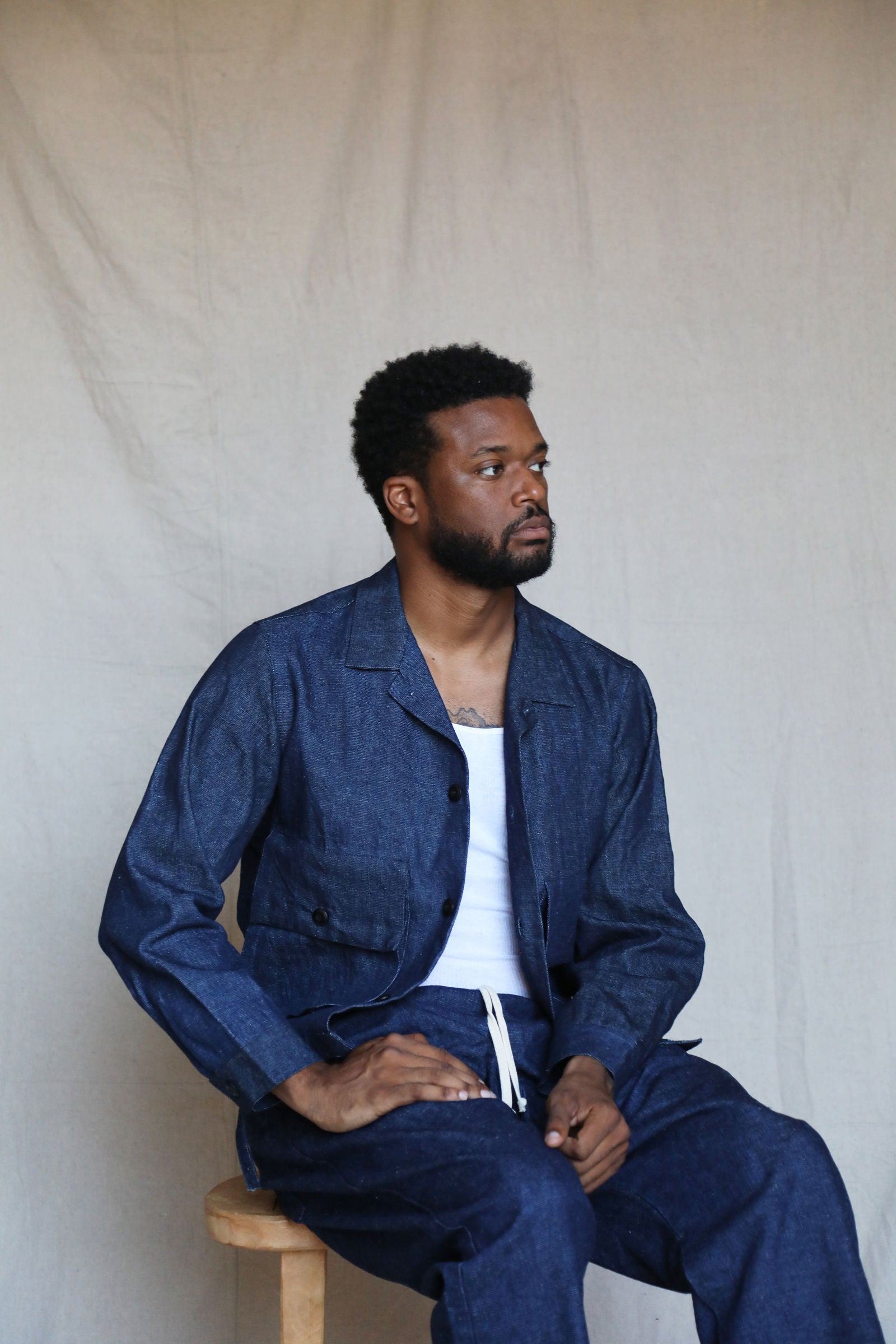 Unisex Studio Coat in Hemp Denim