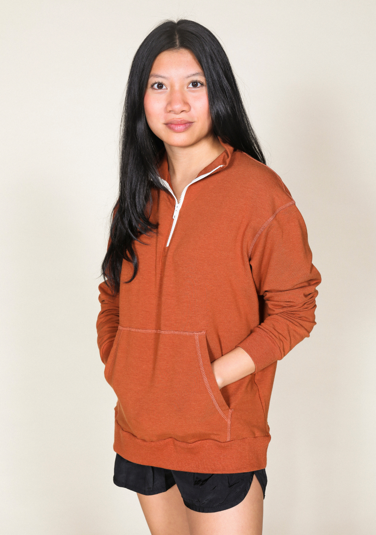 Frances Zip Collar Sweatshirt - Rust - FINAL SALE
