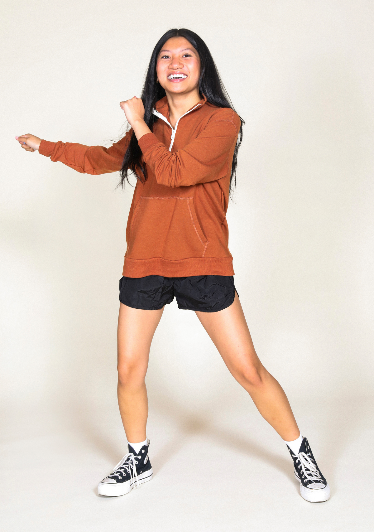 Frances Zip Collar Sweatshirt - Rust - FINAL SALE