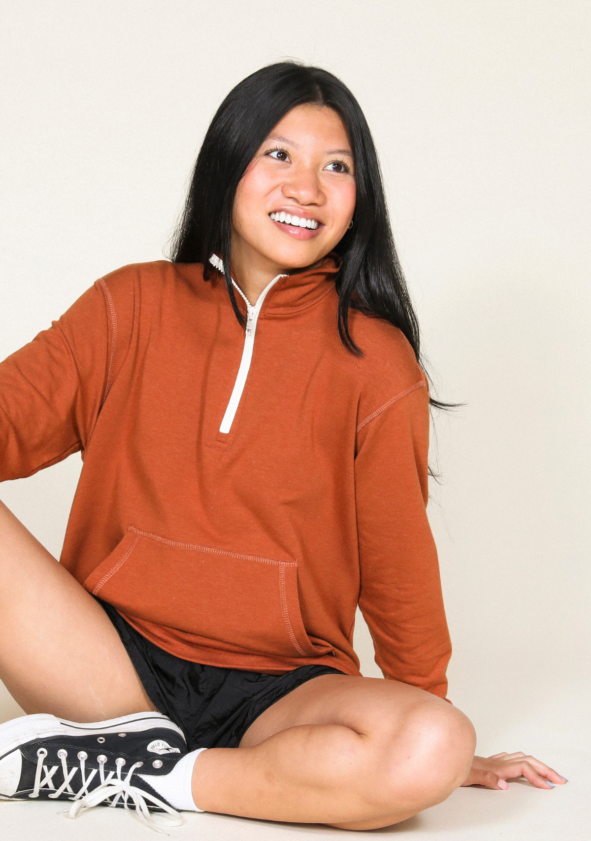 Frances Zip Collar Sweatshirt - Rust - FINAL SALE