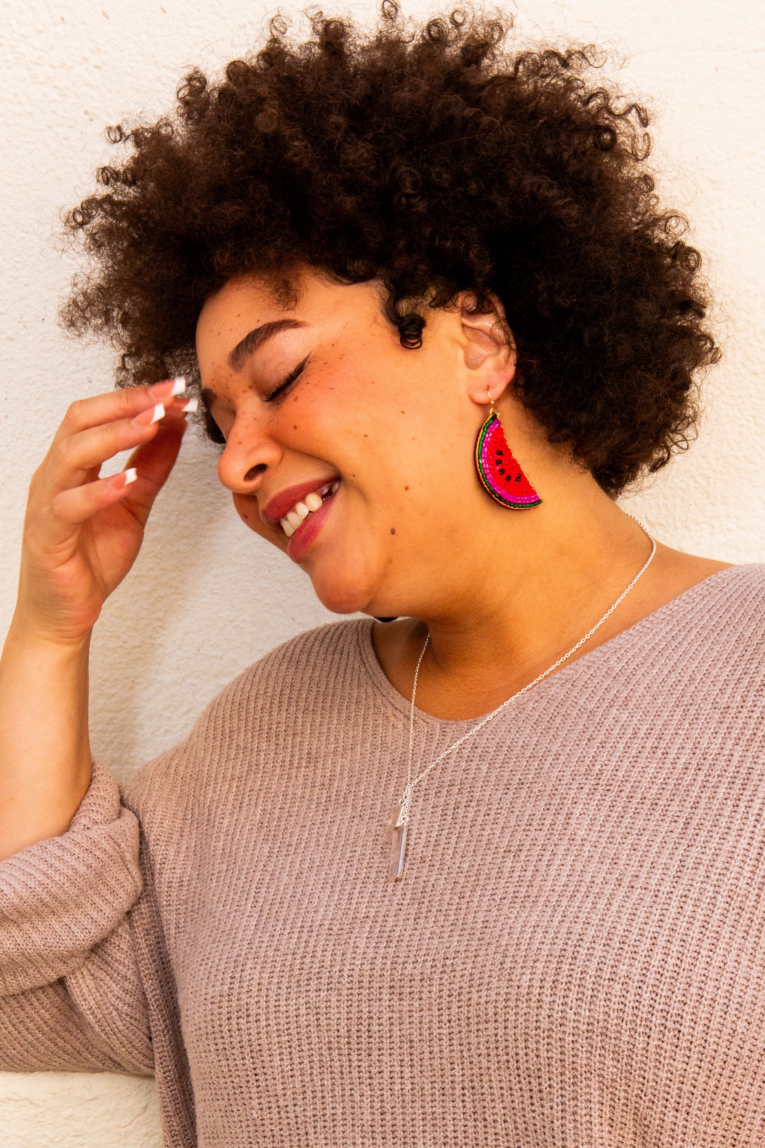 Beaded Fruit Earrings - Watermelon
