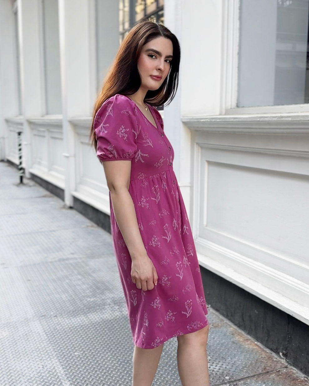 LOTTIE printed dress in Mauve Berry/White