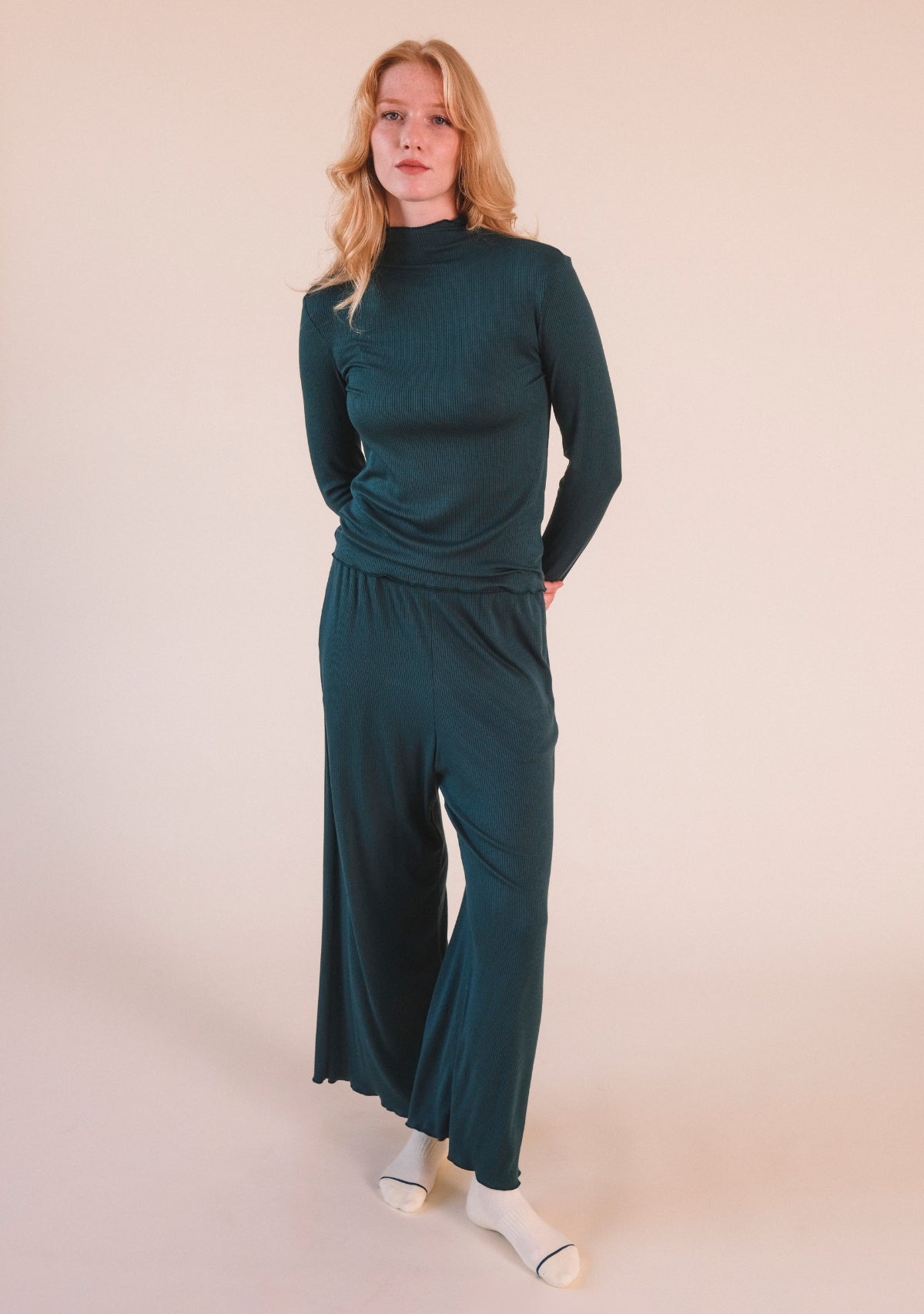 Hedy Ribbed Modal Lounge Pant- Pine