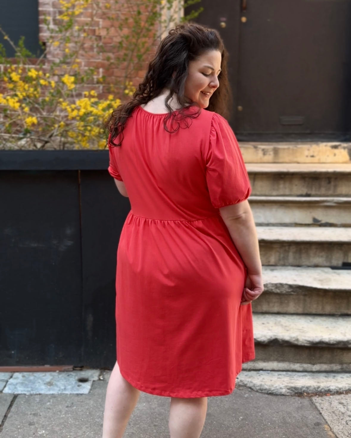 LOTTIE button dress in Coral Red