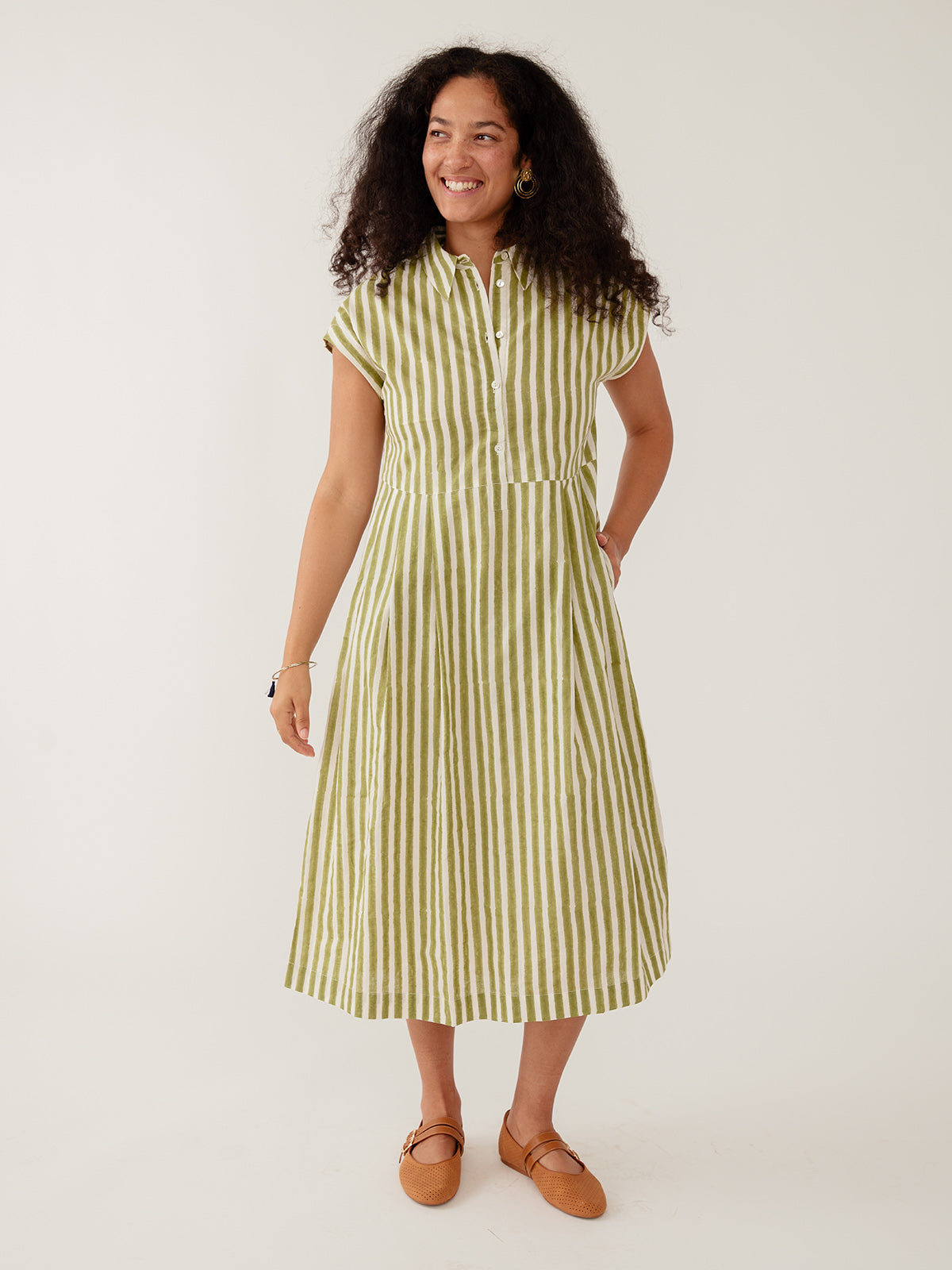 Emily Dress - Green Stripe