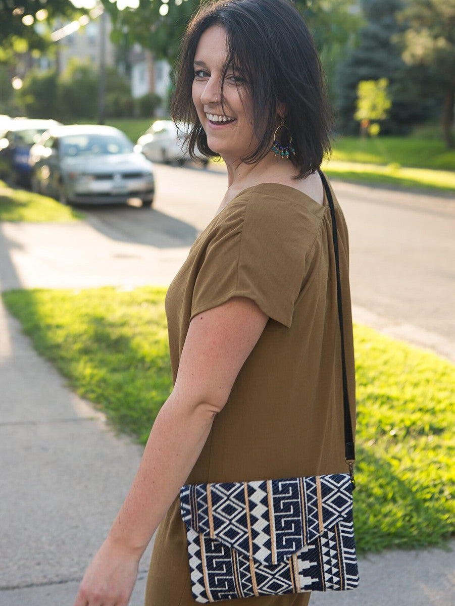 Navy Patterned Envelope Crossbody Purse