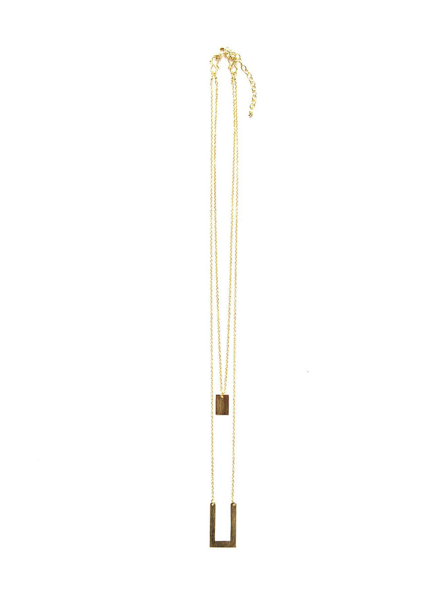 Tetris Geometric Double Strand Necklace - Brass