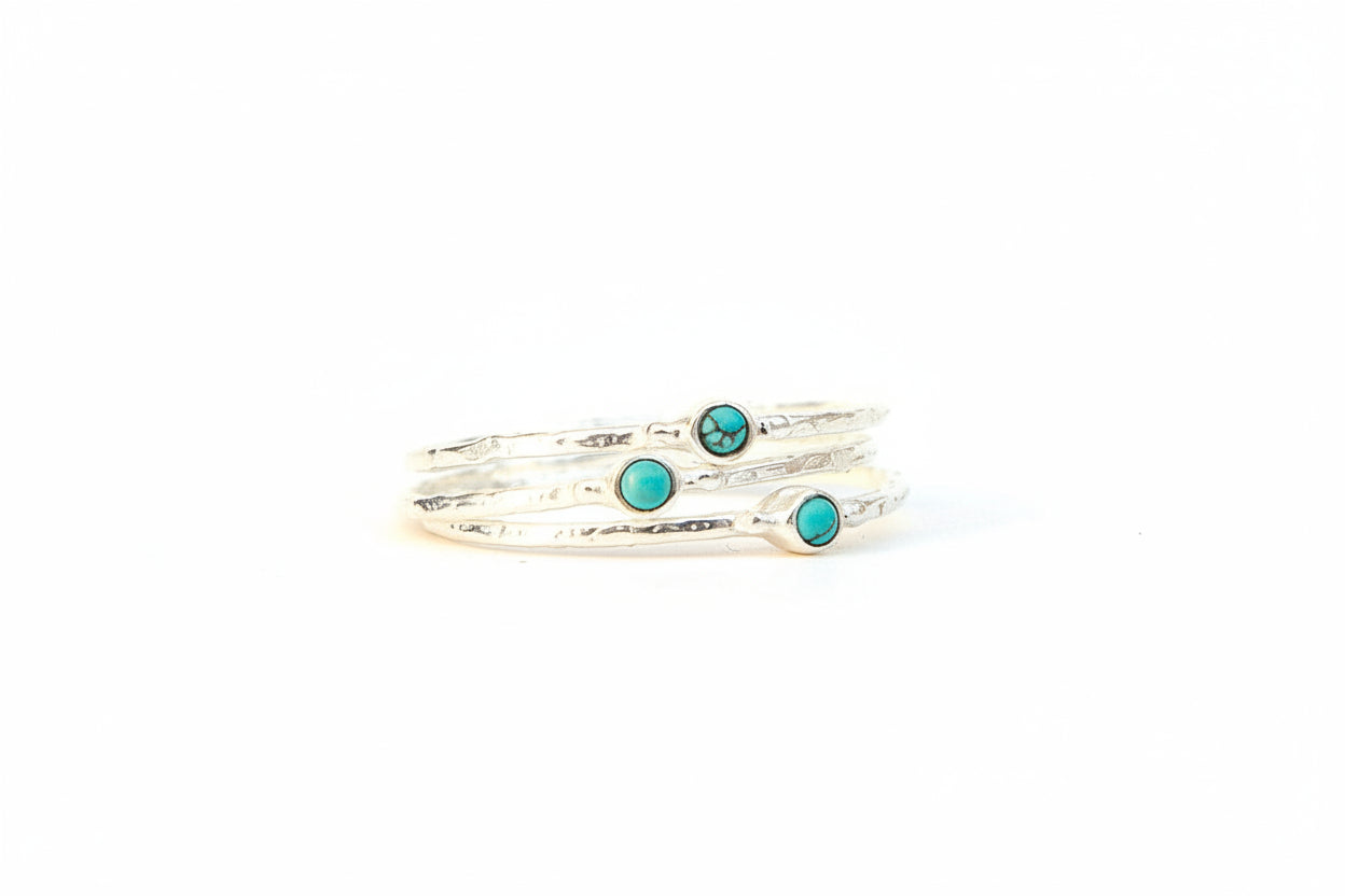 Tiny Stone Sterling Stacking Ring Set - Turquoise