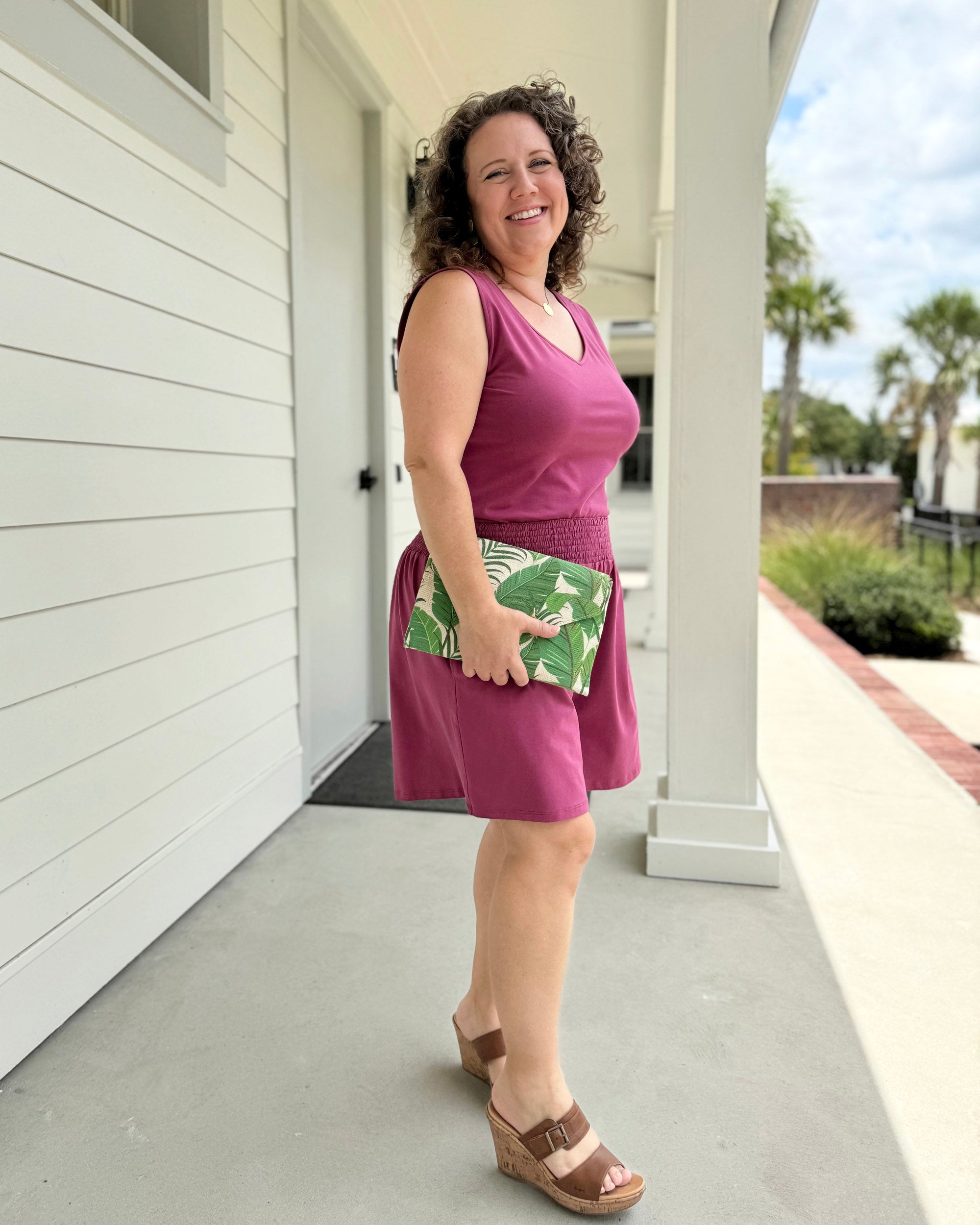 VENICE smocked shorts in Mauve Berry