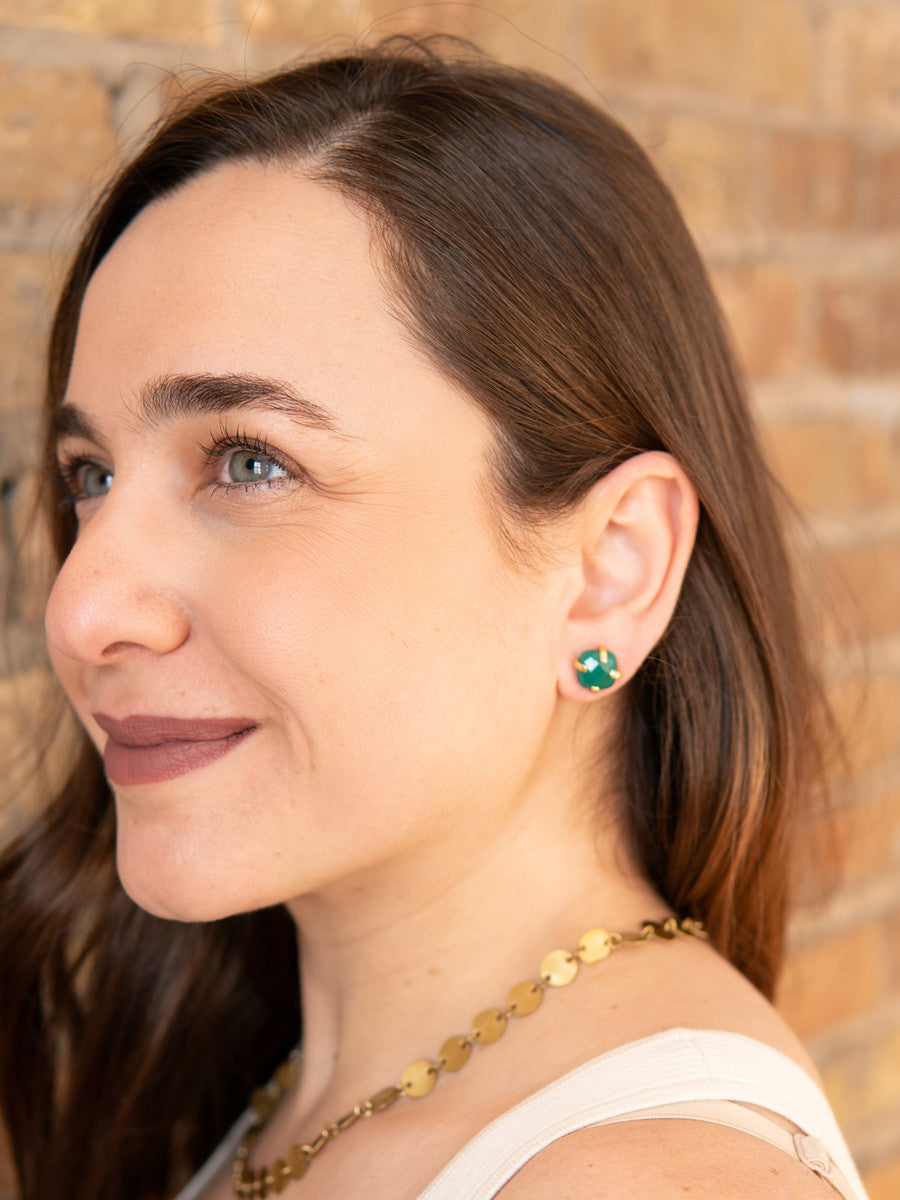 Encaged Green Onyx Studs