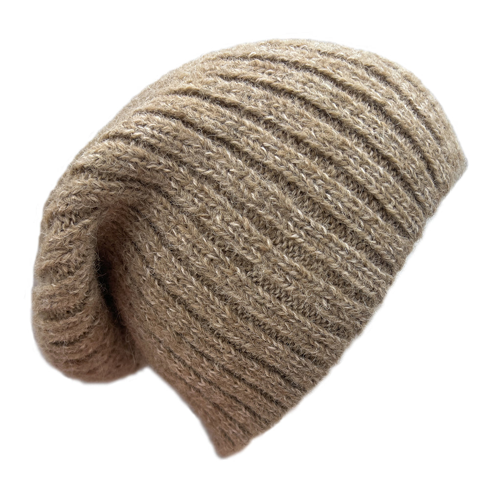 Oat Beige Ribbed Alpaca Beanie