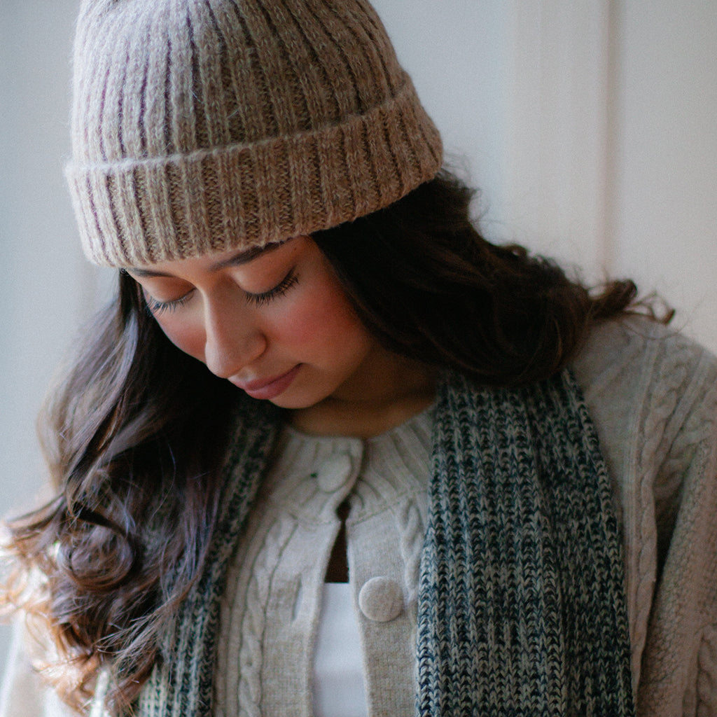 Oat Beige Ribbed Alpaca Beanie