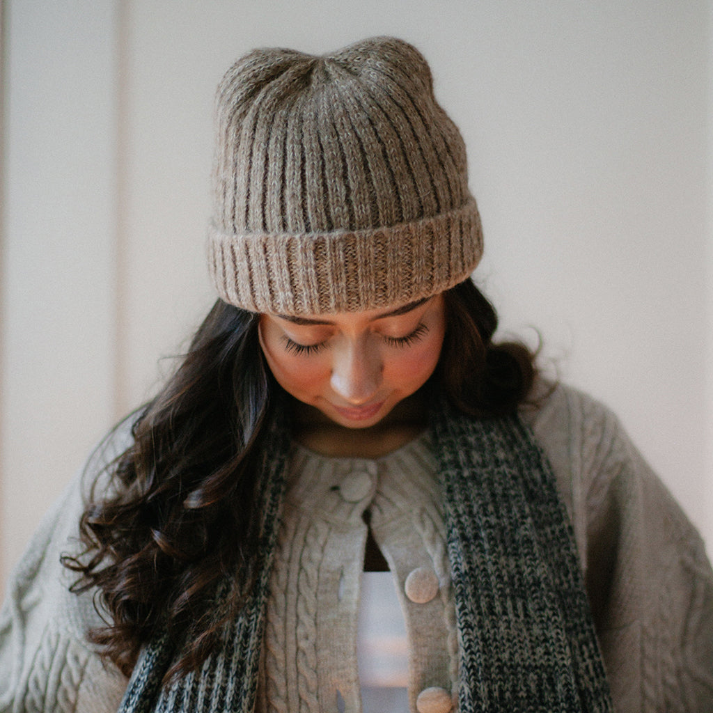 Oat Beige Ribbed Alpaca Beanie