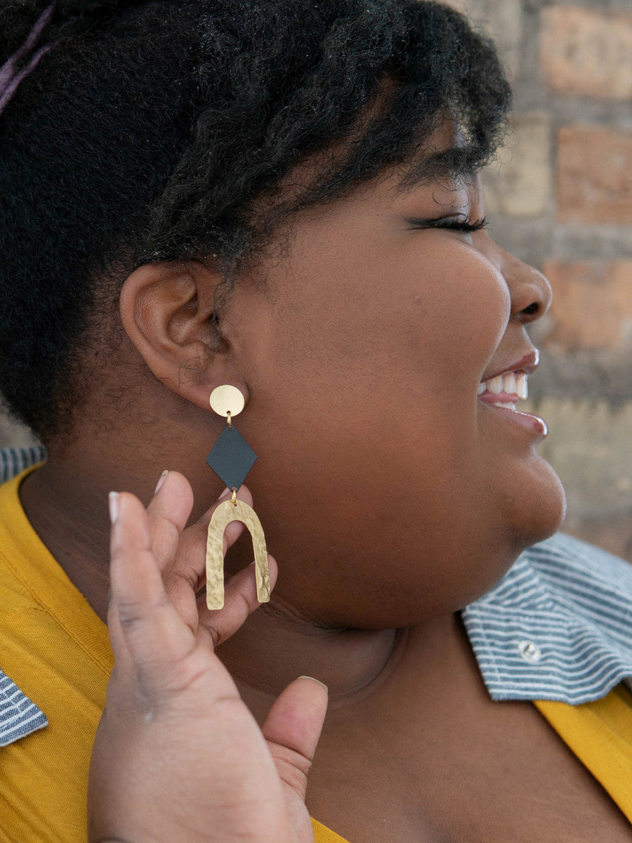 Slate + Gold Arch Earrings