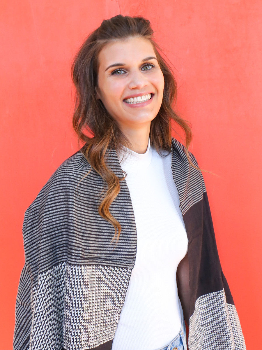 Black Patterned Block Scarf