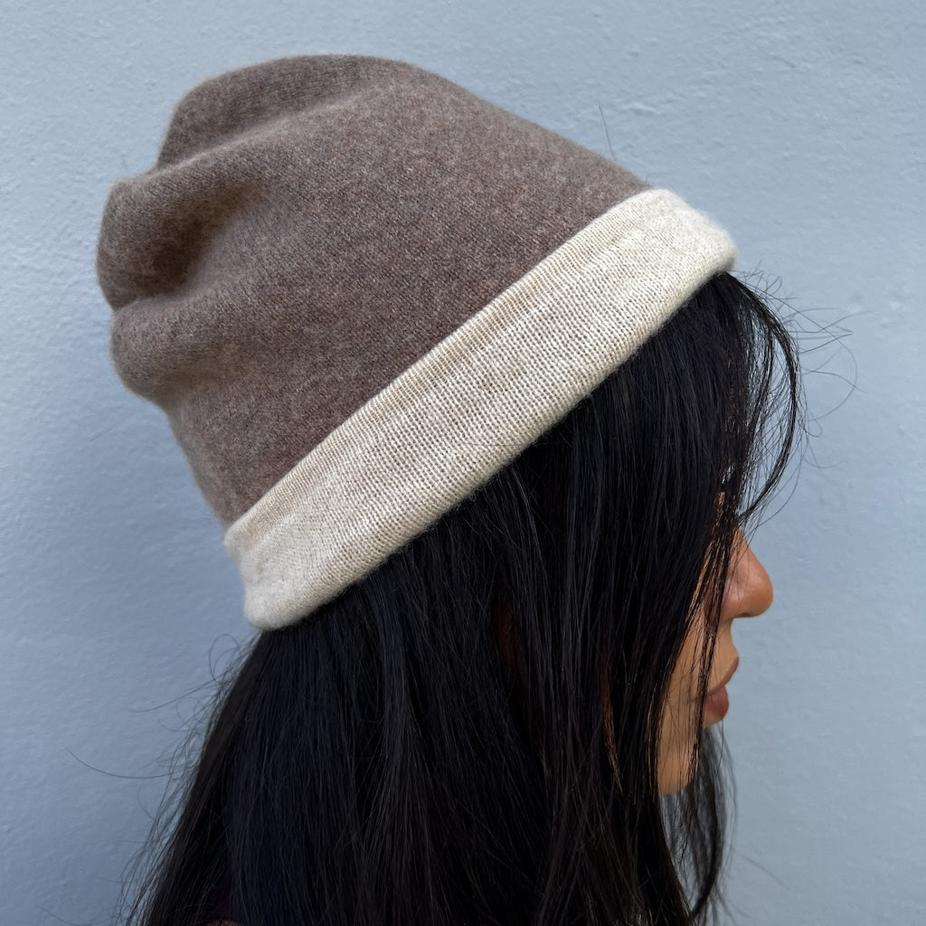 Coffee + Cream Reversible Cashmere Beanie