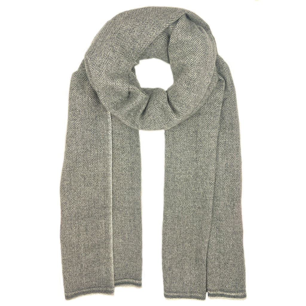 Charcoal Herringbone Cashmere Scarf